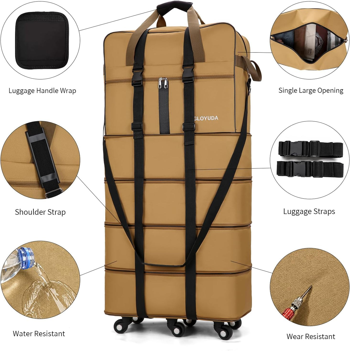 Gloyuda Maletas extra grandes de 43.8 pulgadas con ruedas, bolsa de...
