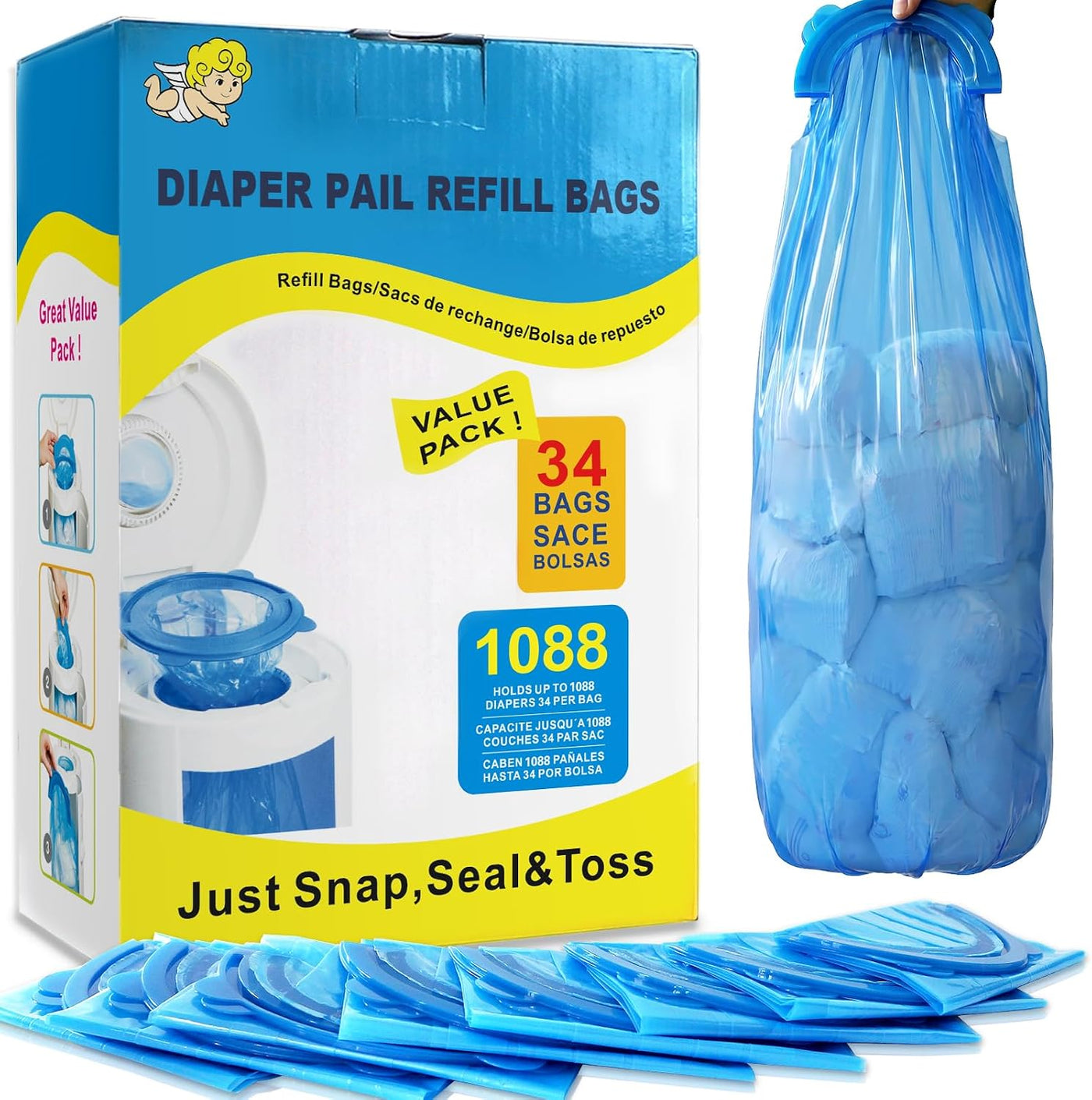 SYAOMUNLY Paquete de 34 bolsas de repuesto para cubo de pañales par...