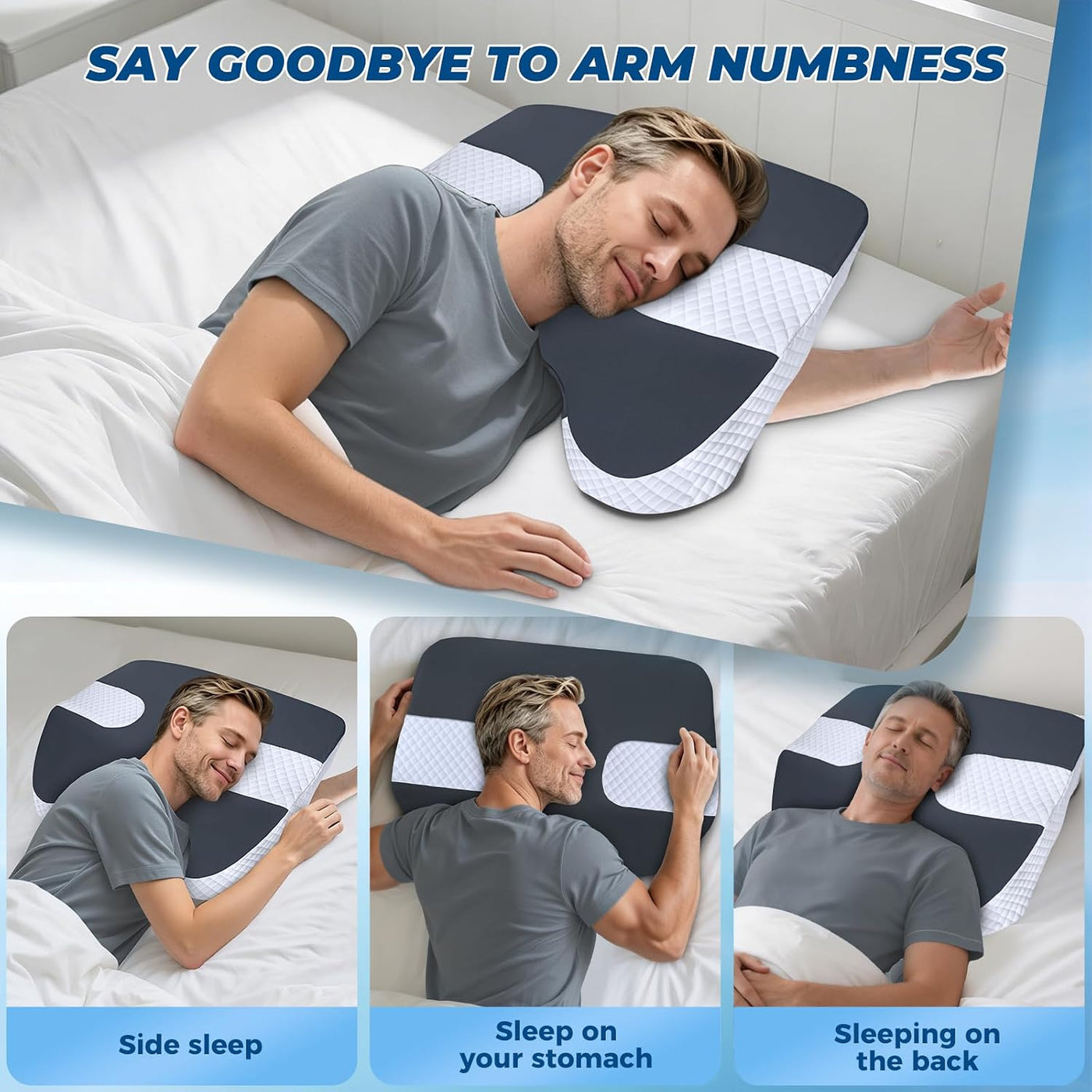 SAHEYER Almohada para dormir lateral con orificios para los brazos,...