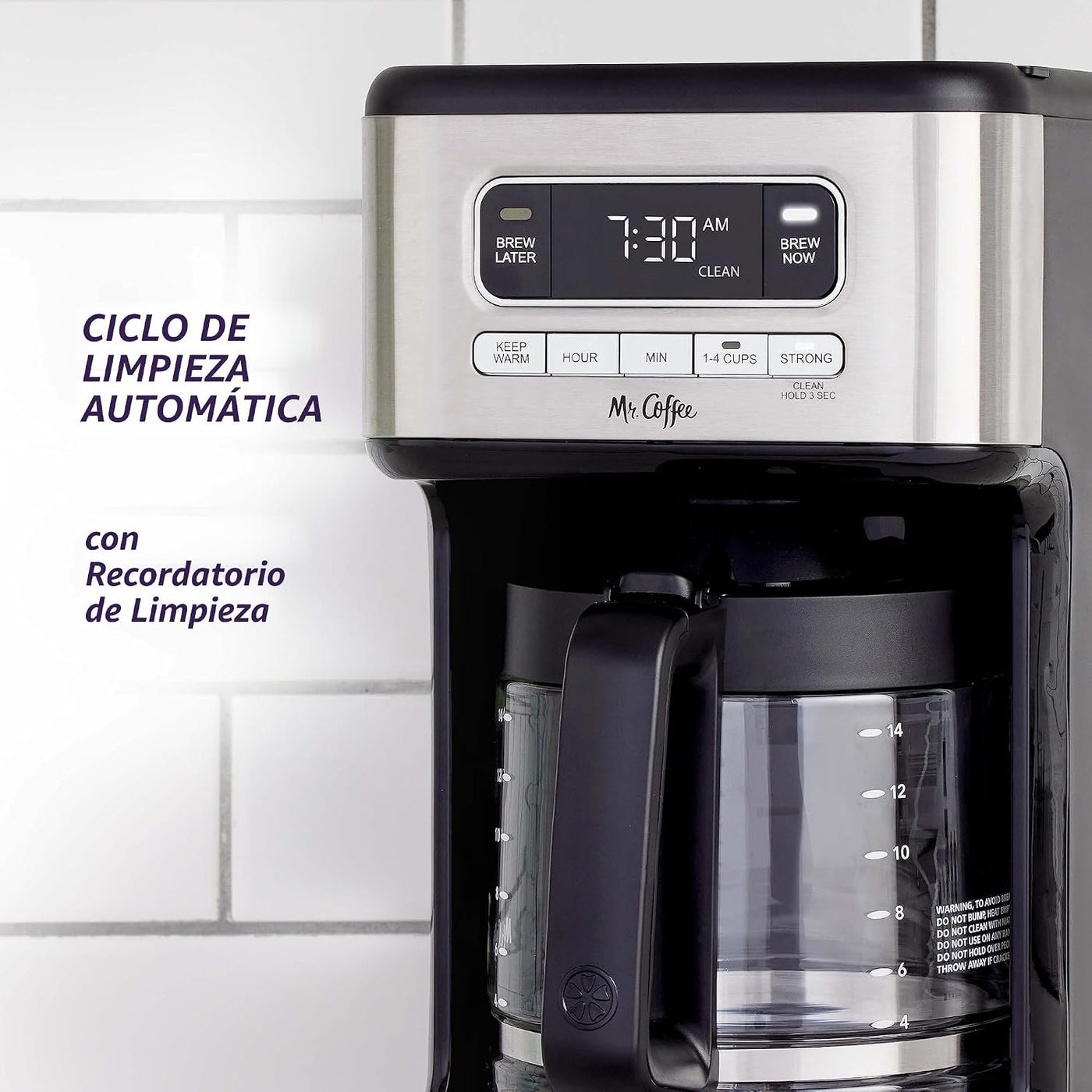 Mr. Coffee - Cafetera programable de 14 tazas de acero inoxidable