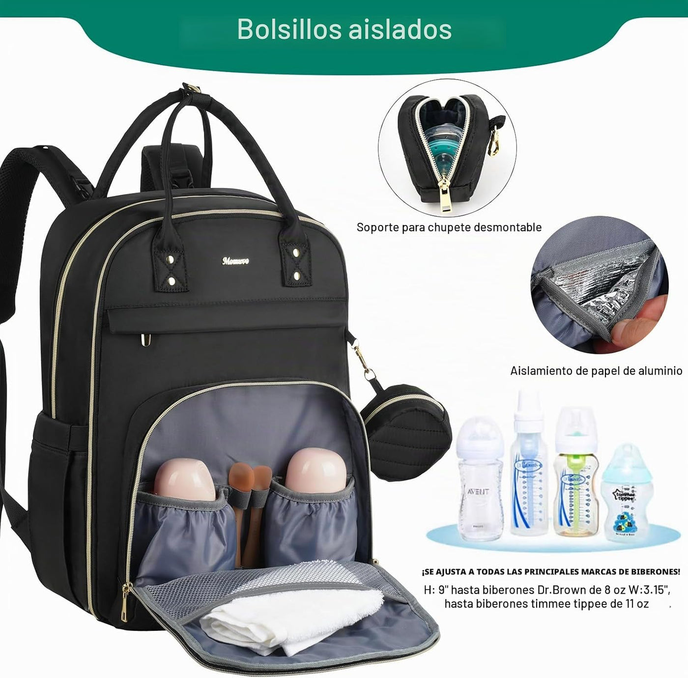 MOMUVO Mochila para pañales, bolsa de bebé acolchada con cambiador...