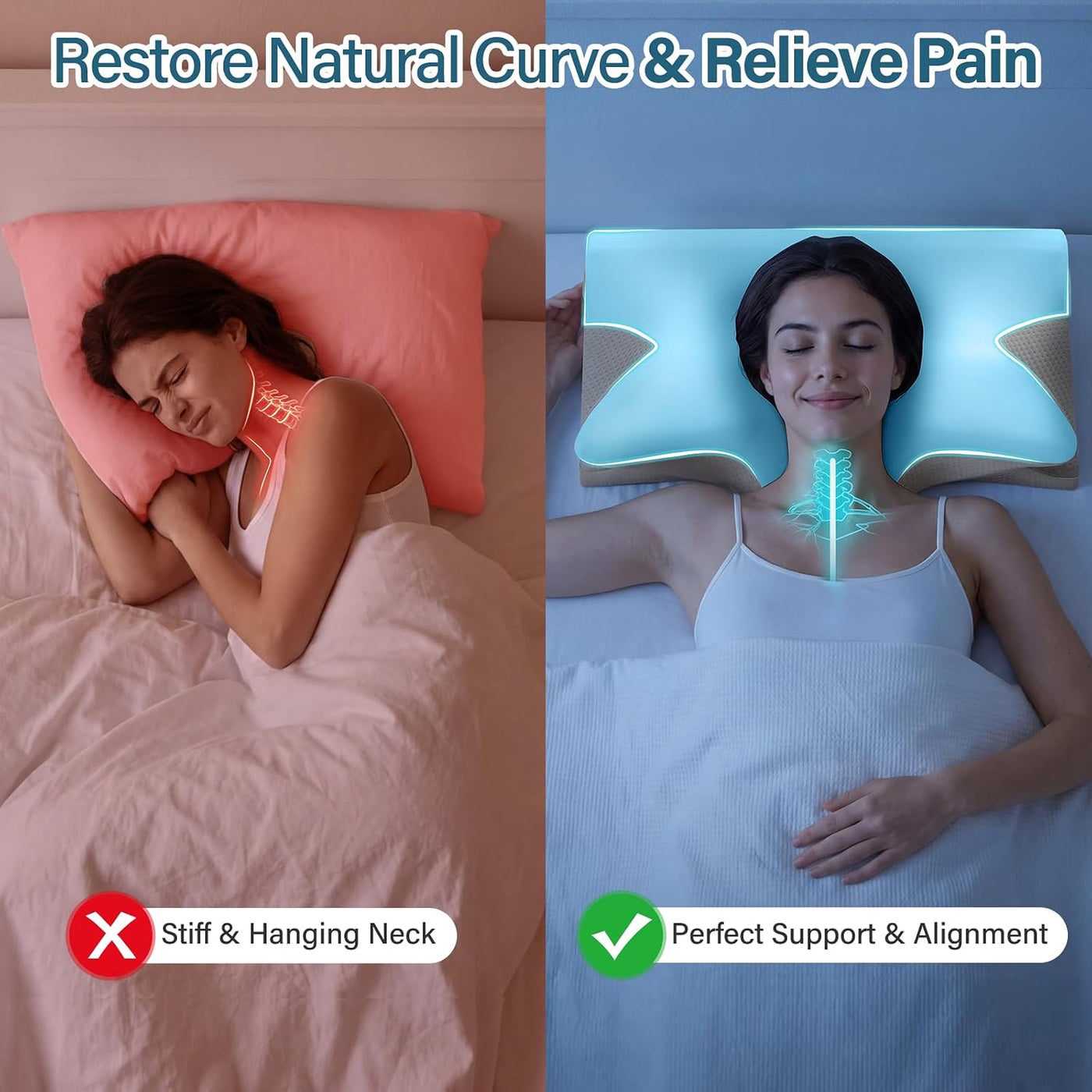 Almohada cervical eficaz para aliviar el dolor para dormir, almohad...