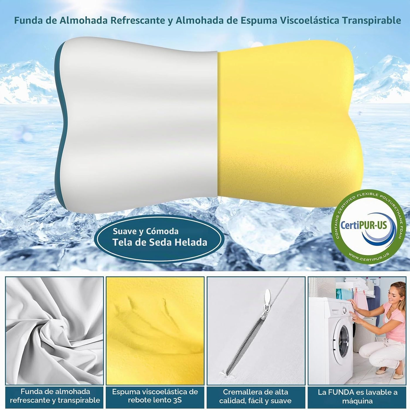 Almohada cervical de contorno de espuma viscoelástica para aliviar...