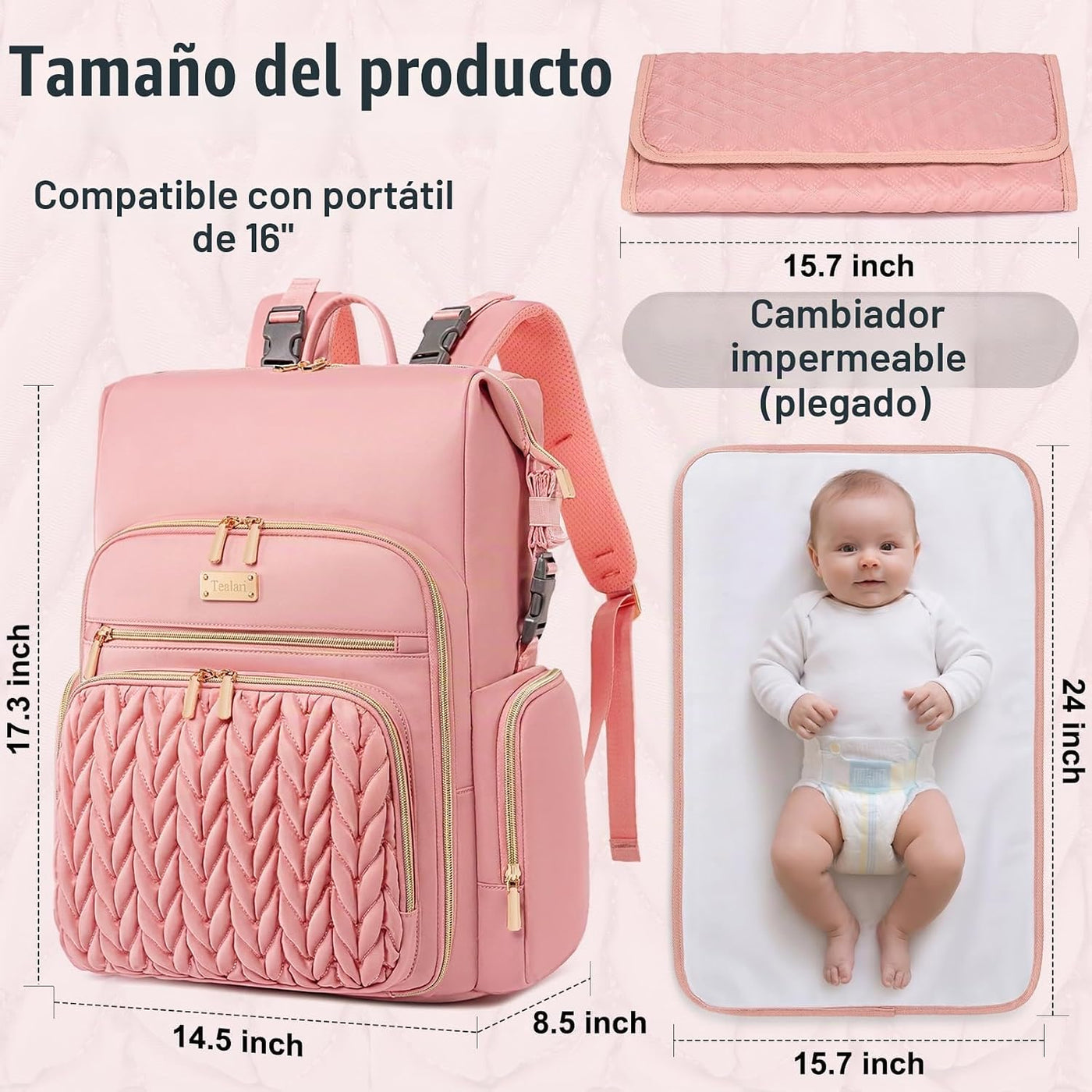 Tealari Bolsa de pañales convertible 4 en 1, bolsa de pañales grand...