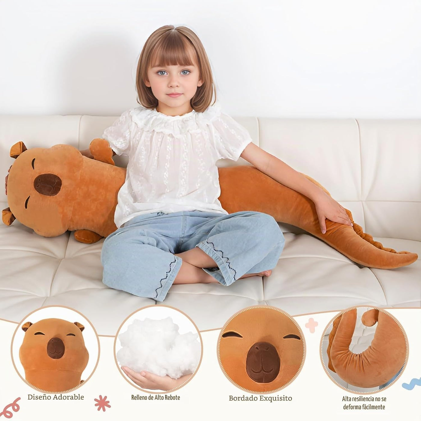 Almohada de peluche gigante de 122 cm de capibara, gran capibara fl...