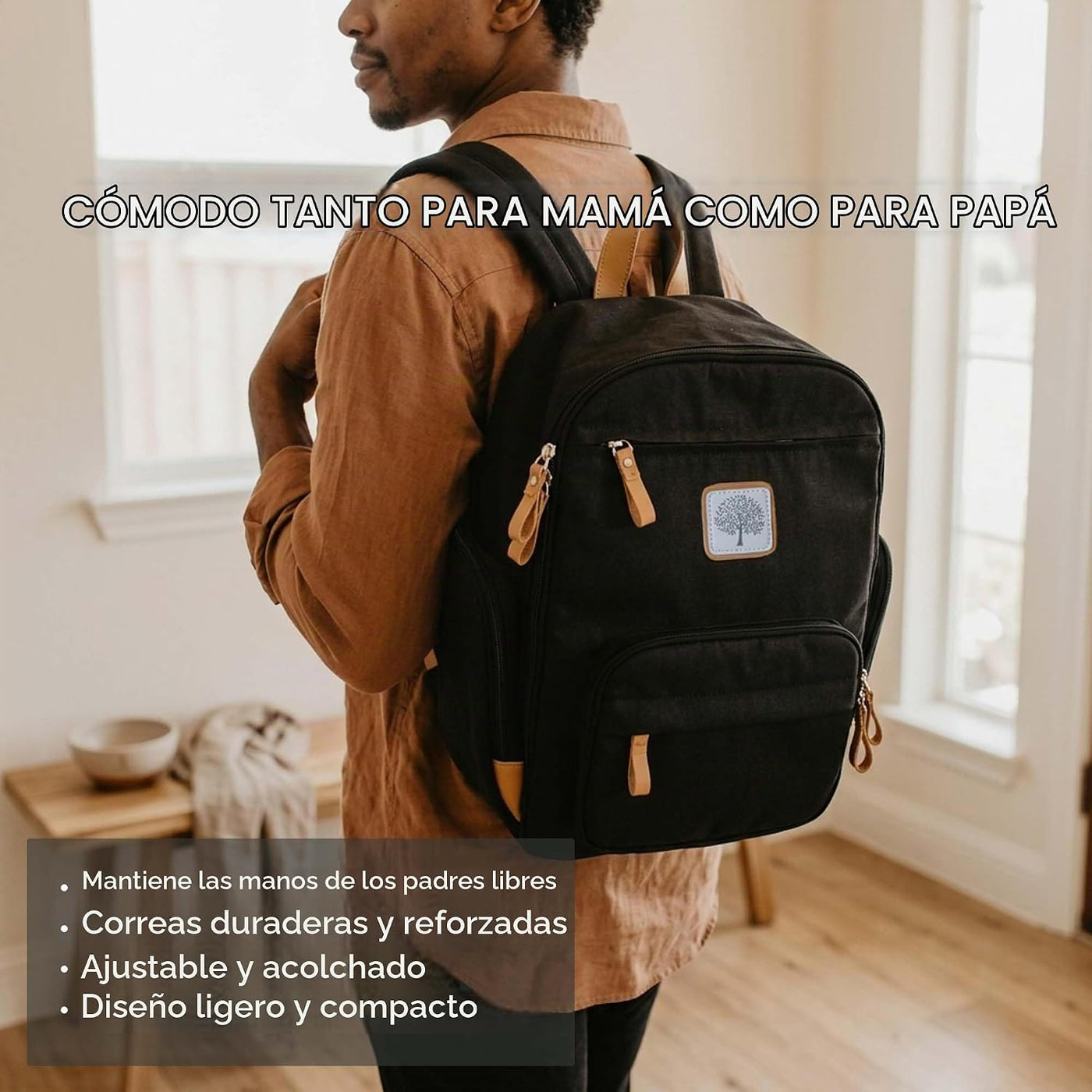 Parker - Mochila para pañales con cremallera completa y bolsillos a...