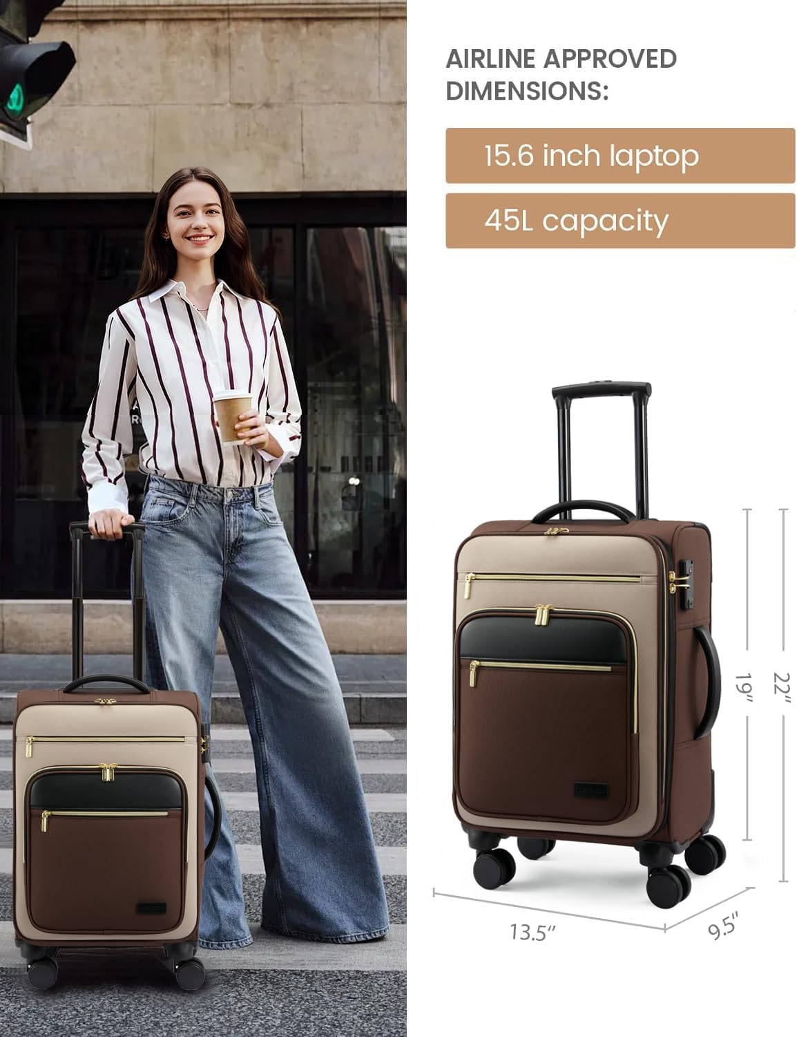 LOVEVOOK Maleta de mano de 22 x 14 x 9 aprobada por aerolínea, equi...