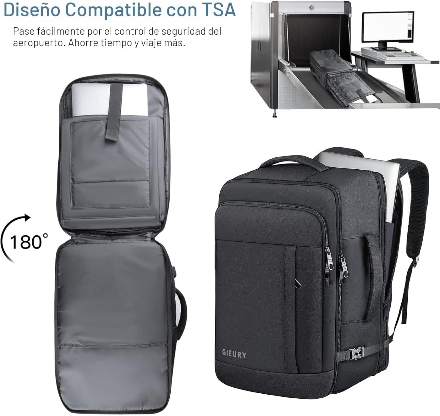 Gieury Mochila de Equipaje de Mano, Mochila de Viaje de 50L, Mochil...