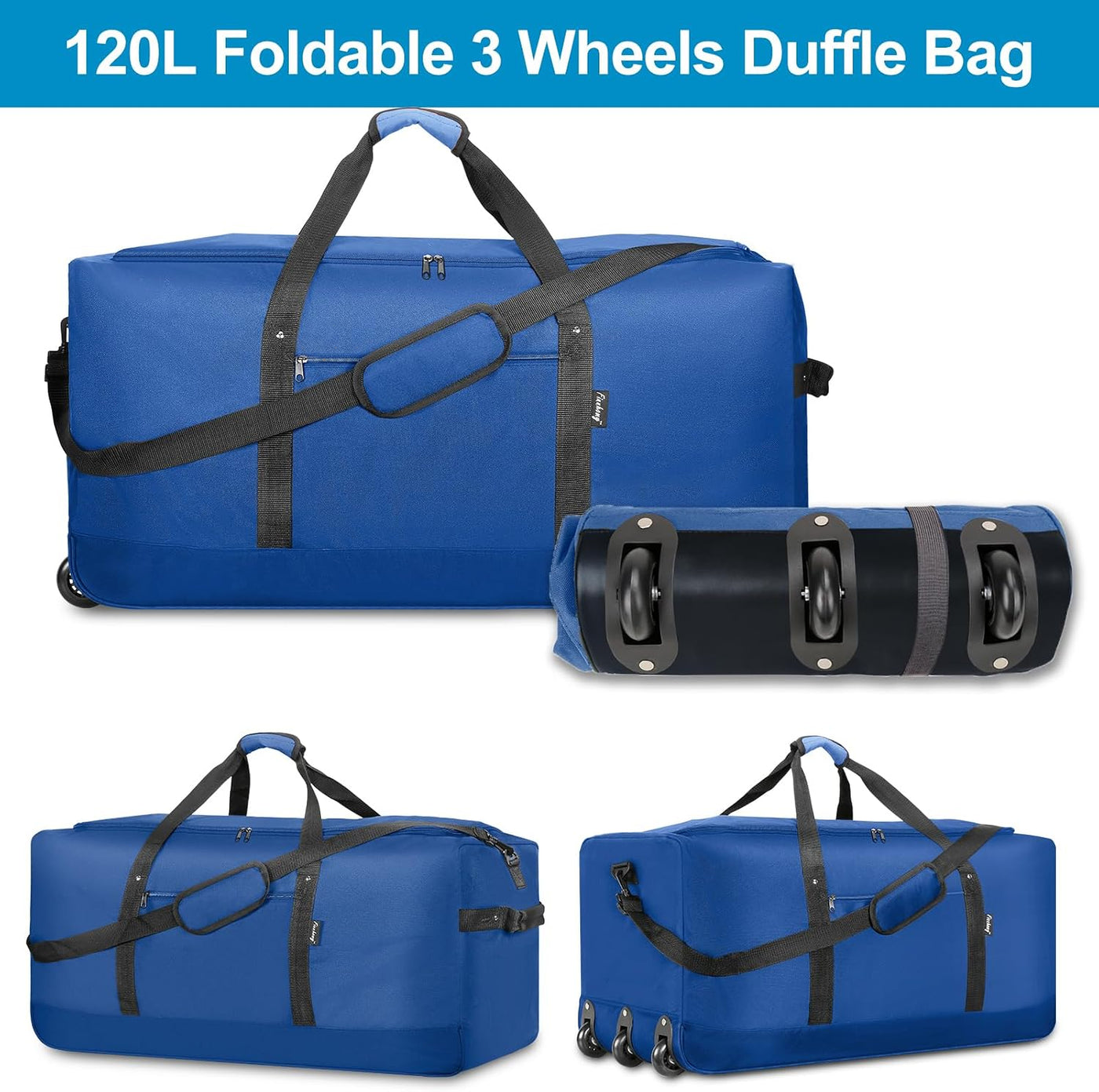 Finnhomy Bolsa de Lona Rodante Plegable de 120L con 3 Ruedas, Bolsa...