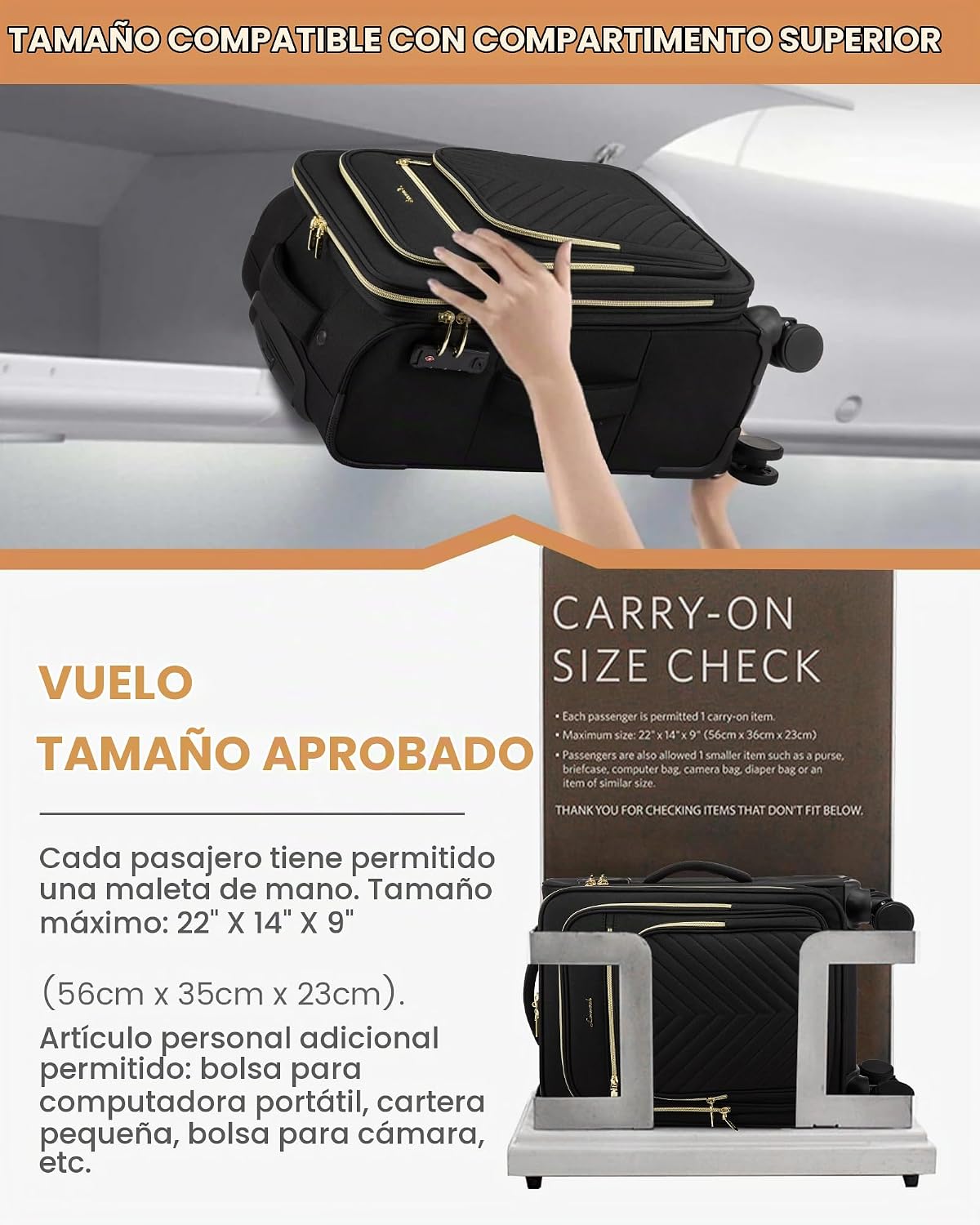 LOVEVOOK Equipaje de Mano de 22x14x9 Pulgadas Aprobado por Aerolíne...