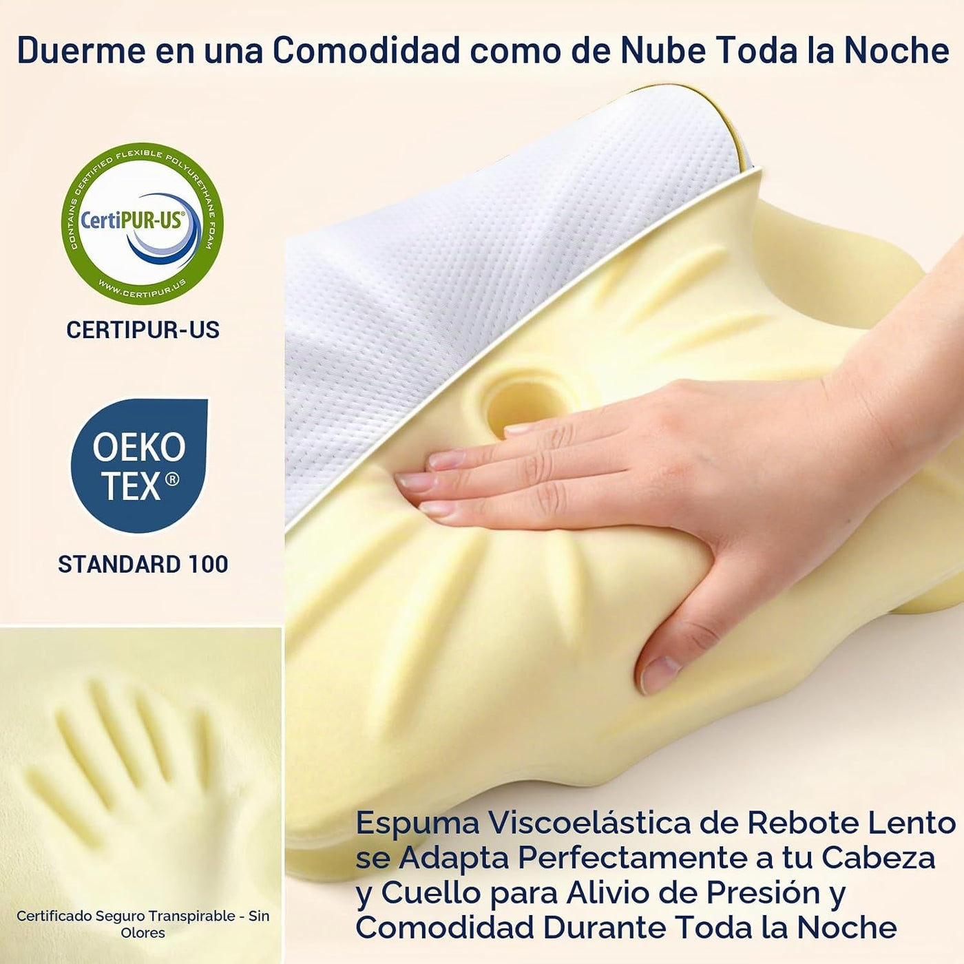 AZBESTPRO Almohada cervical de espuma viscoelástica para soporte de...