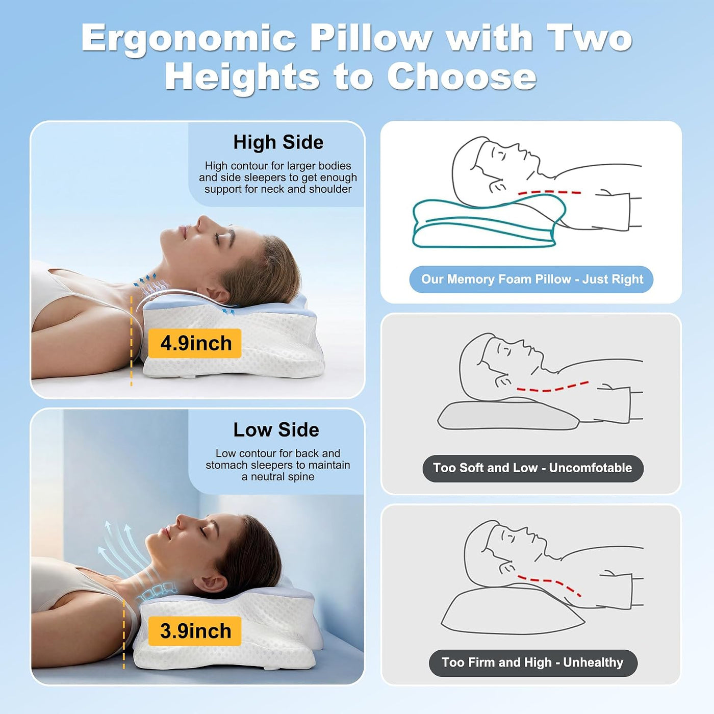 VYLEE Almohada cervical para el cuello, almohada de contorno de esp...