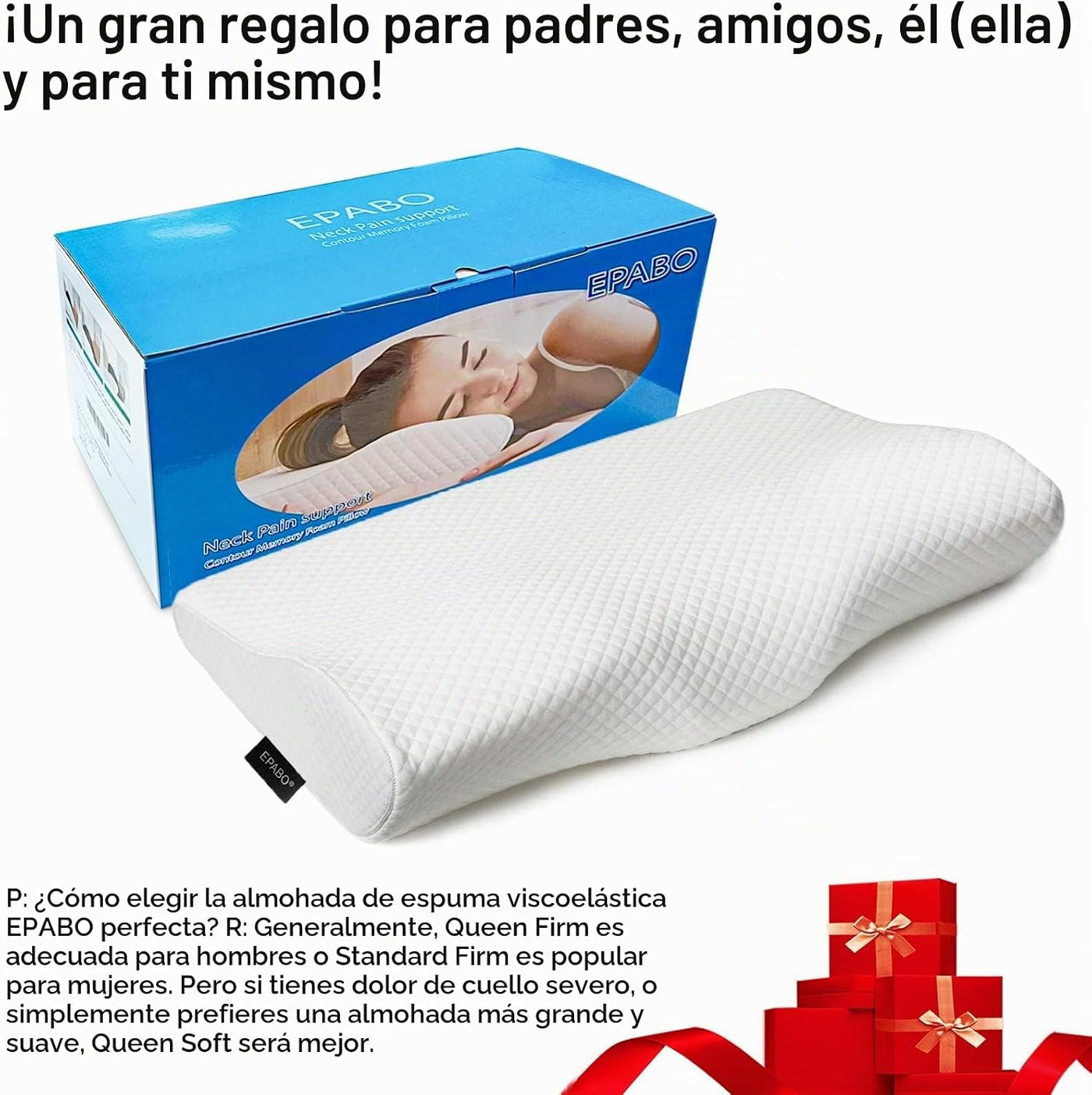 EPABO - Almohada ortopédica de espuma viscoelástica para dormir, al...