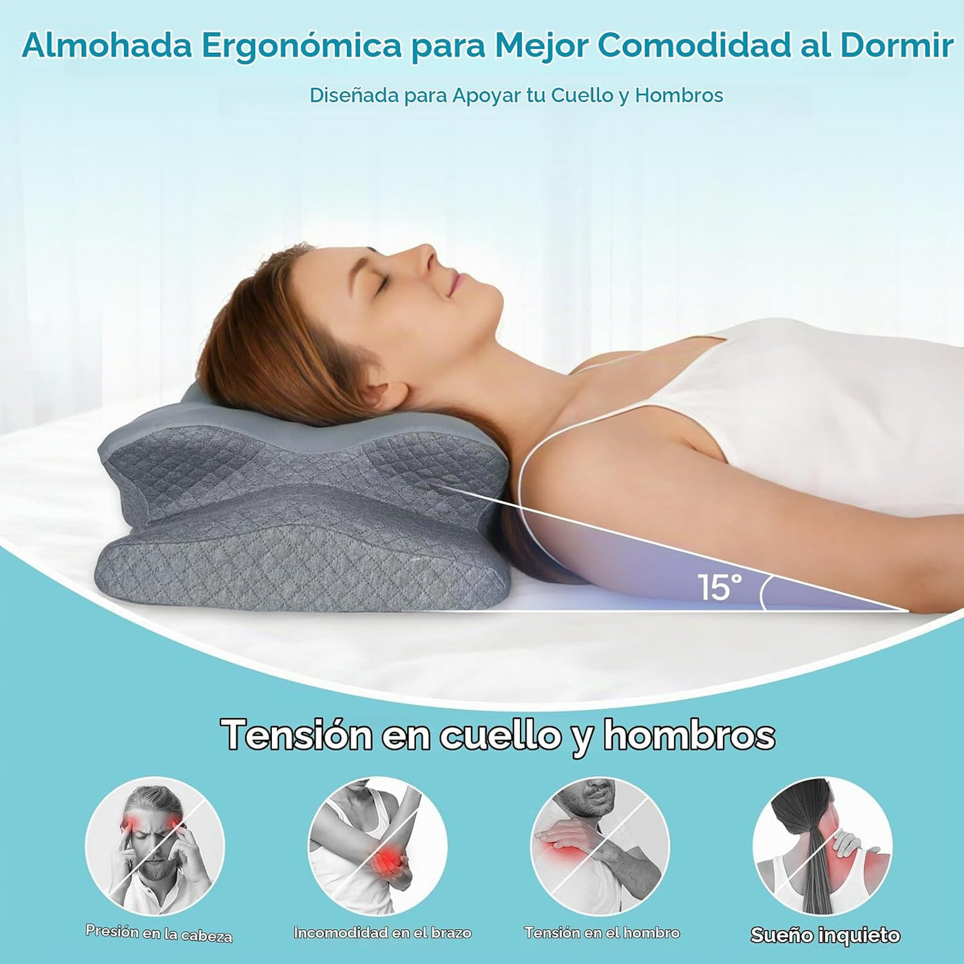 ZeroZillo Almohada cervical para dormir, almohada ergonómica de esp...