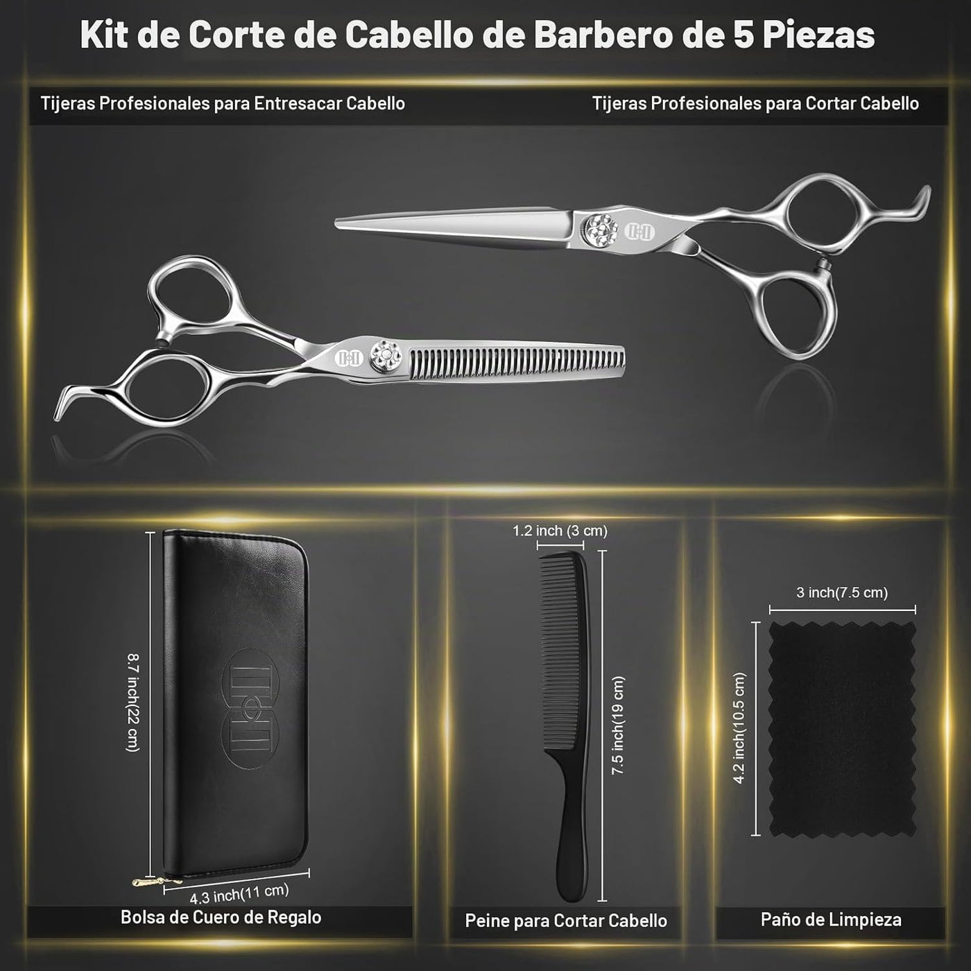 CIICII Kit profesional de tijeras de corte de cabello, 440C 7 \u203...