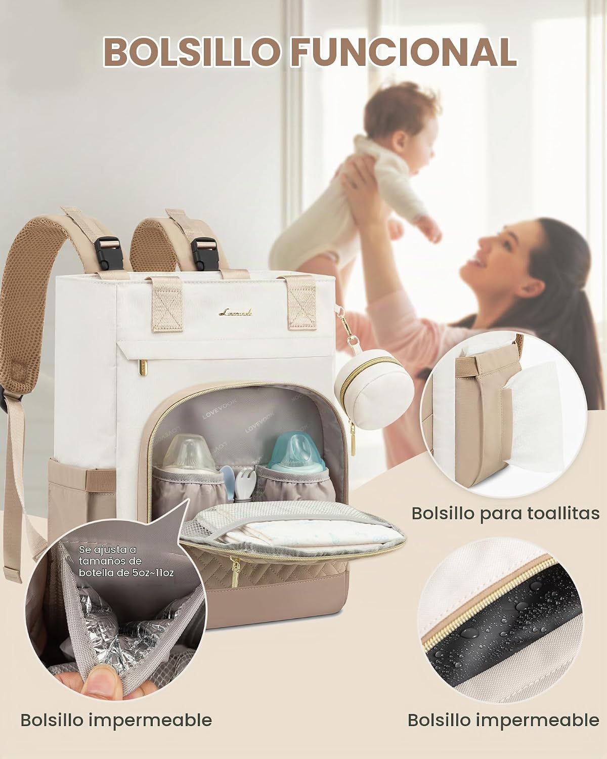 LOVEVOOK Mochila para pañales, bolsa de bebé portátil de gran capac...