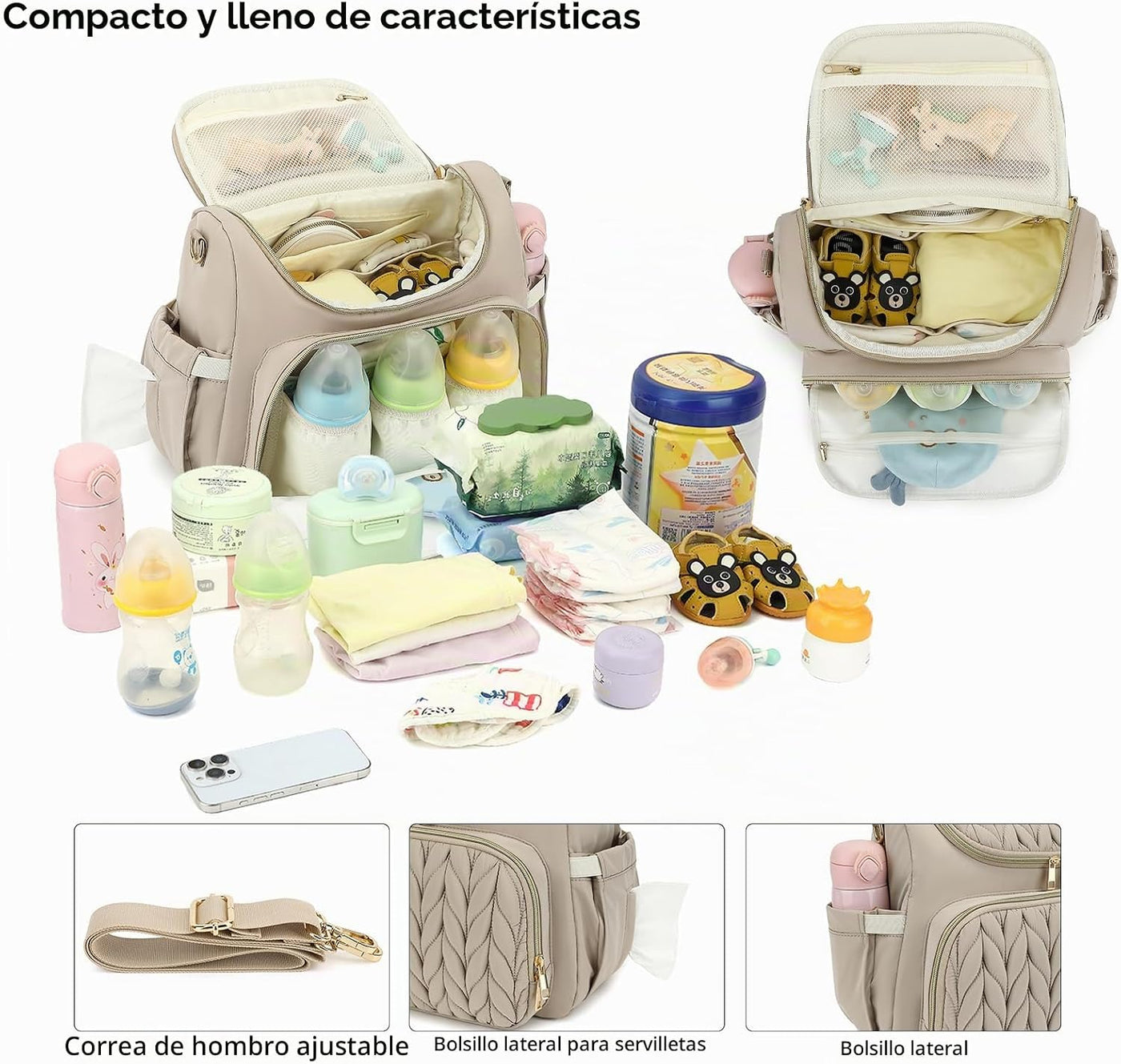 Bevkois Mochila pequeña para pañales acolchada, mini bolsa cruzada...