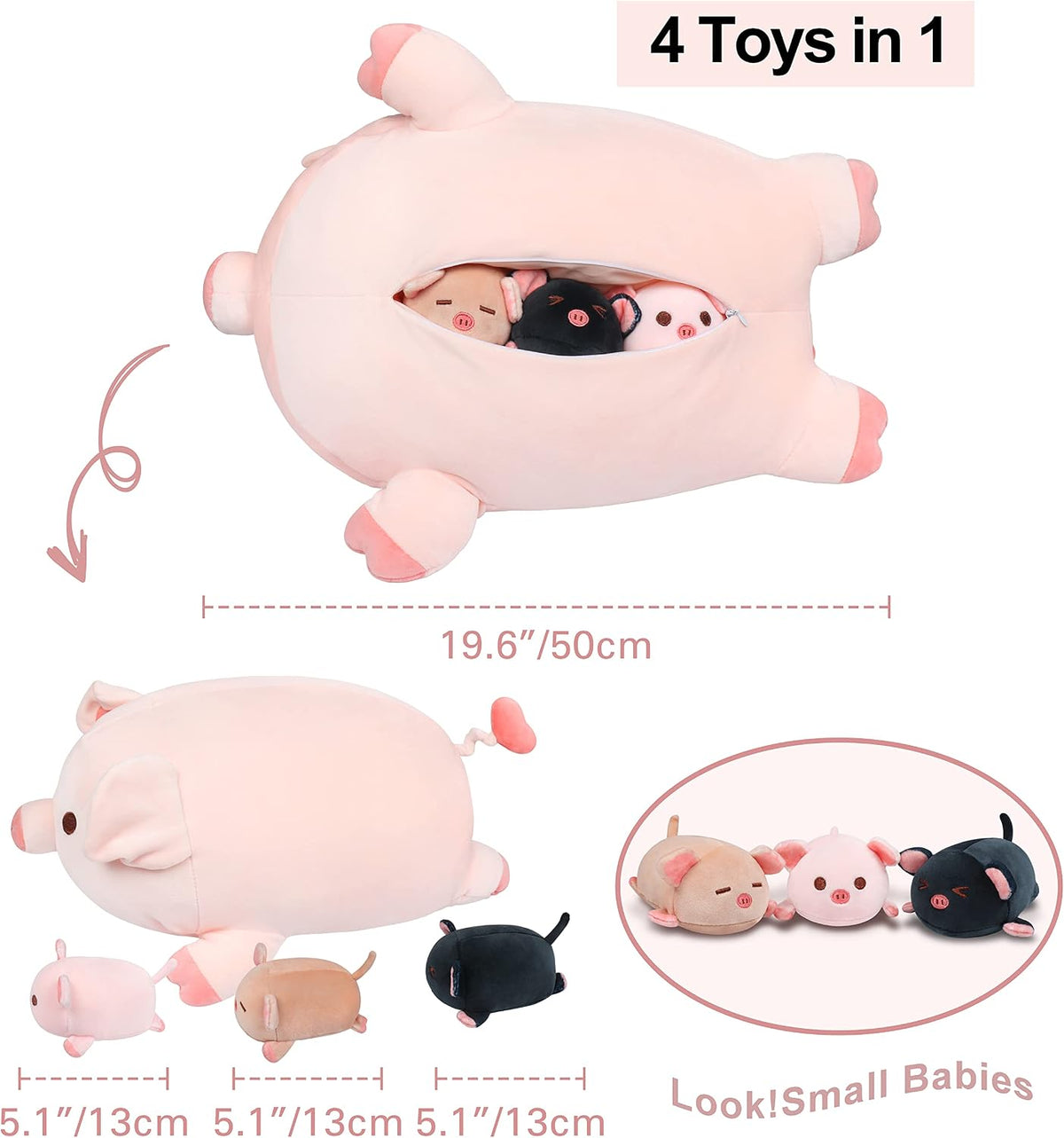 Achwishap 4 peluches de cerdo, 19.6 pulgadas, mamá y 3 bebés de cer...