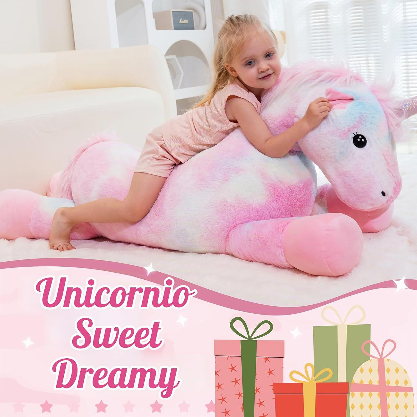 GADXV Peluche de unicornio grande, regalo de unicornio de 49 pulgad...