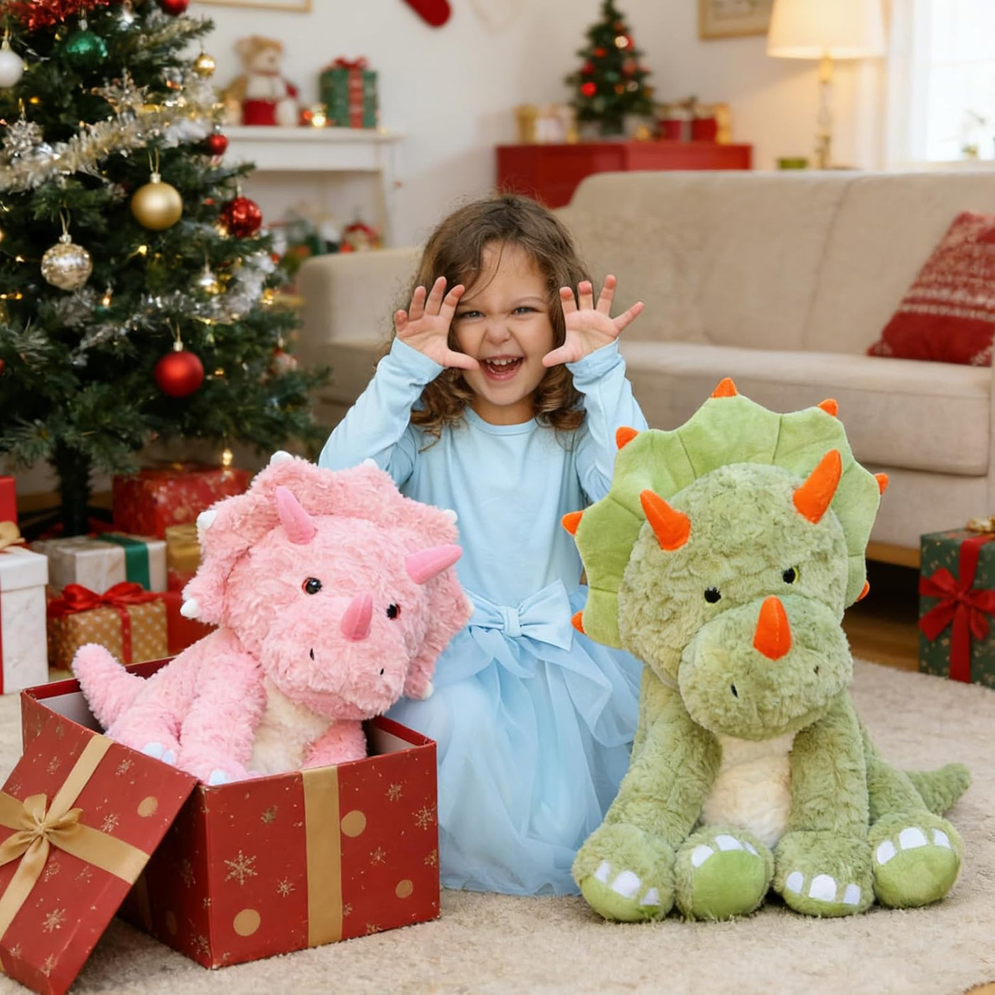 Tezituor Animales de peluche grandes de dinosaurio rosa, 24 pulgada...