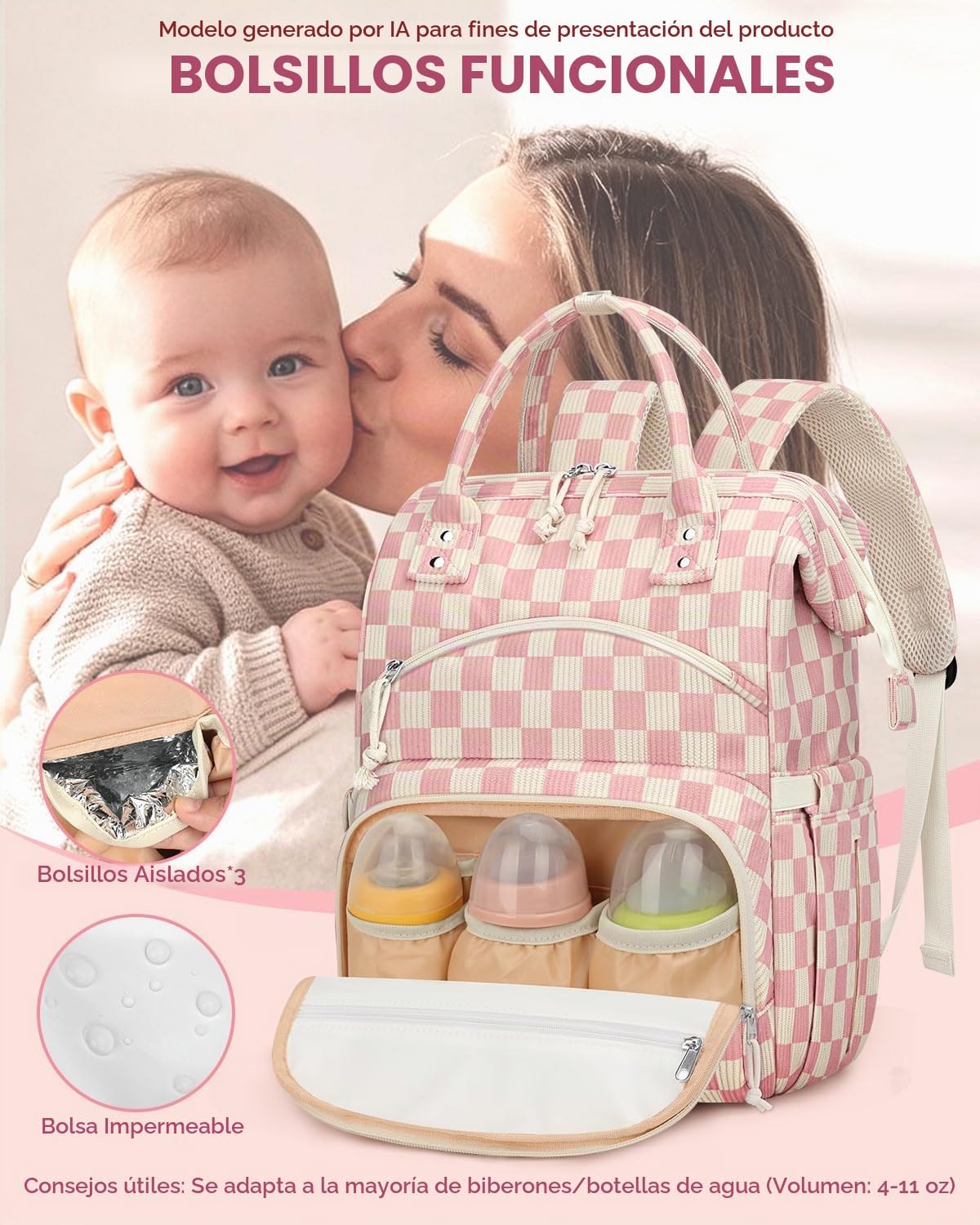 Pritent Mochila para pañales de gran capacidad para mamá, bolsa de...
