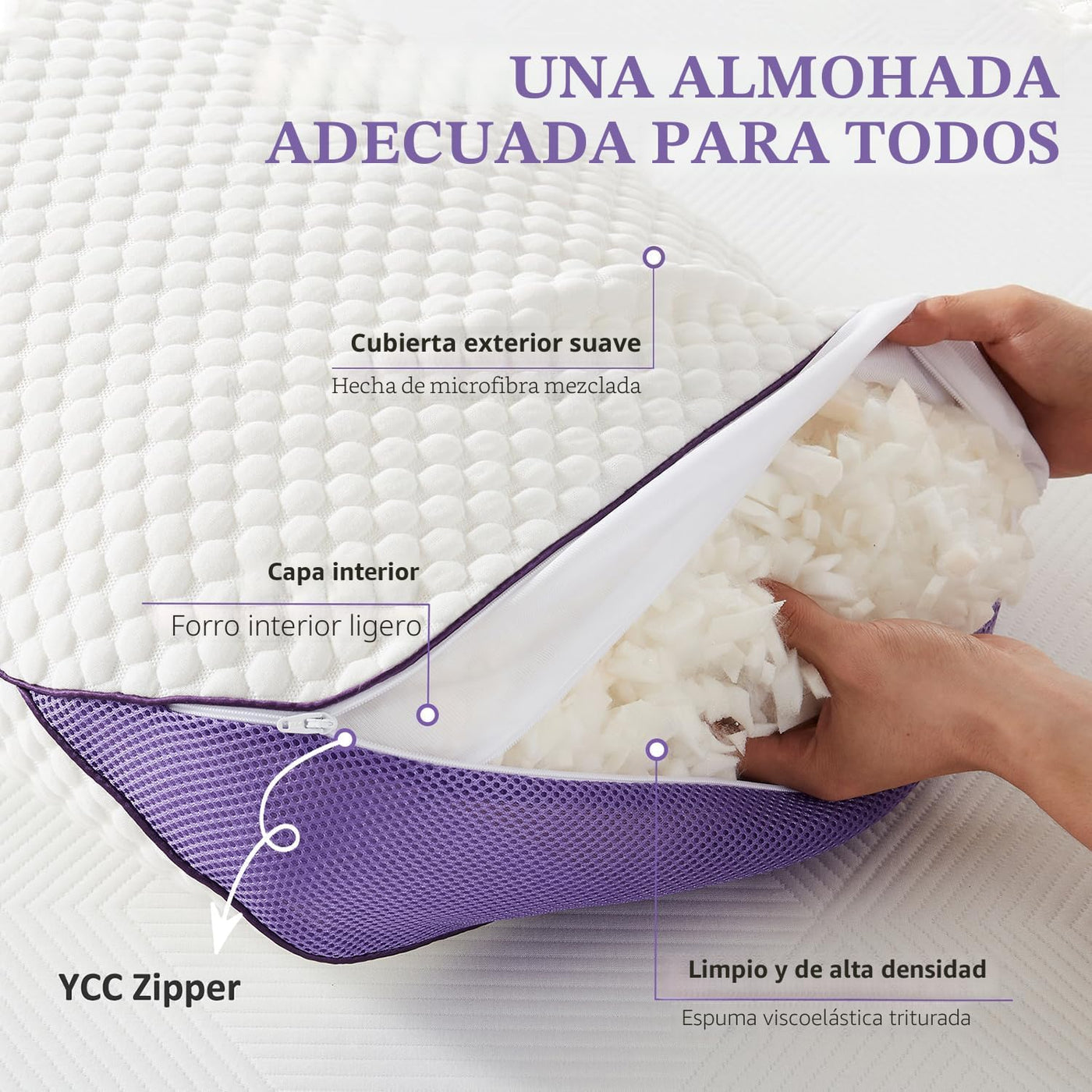 HOMELAB Almohada ajustable de espuma viscoelástica triturada tamaño...