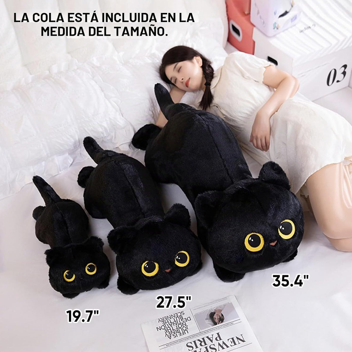 PEACH CAT Almohada de felpa de gato de 27.5 pulgadas de largo, lind...