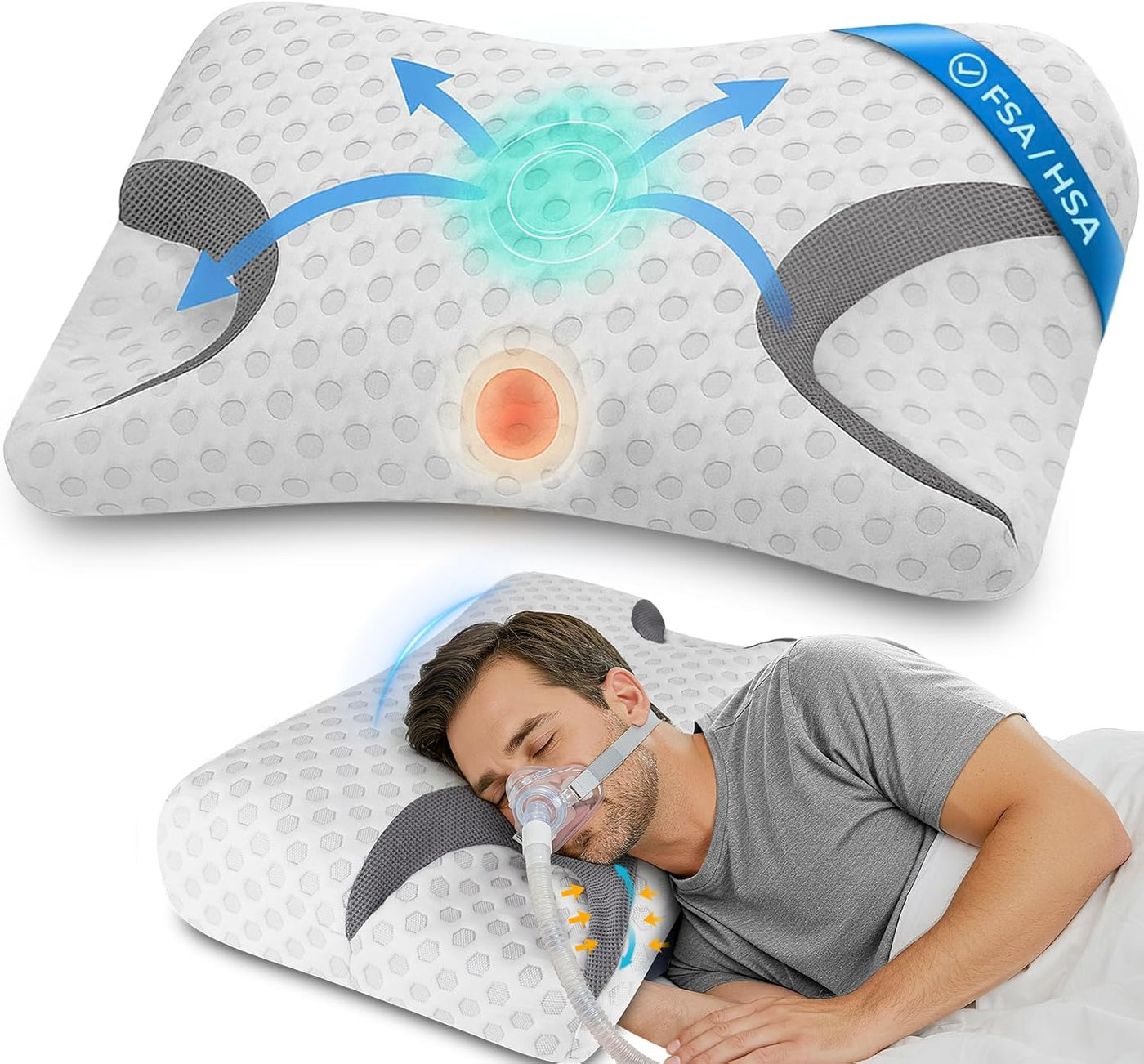 Almohada CPAP HSA\/FSA para personas que duermen de lado, se adapta...