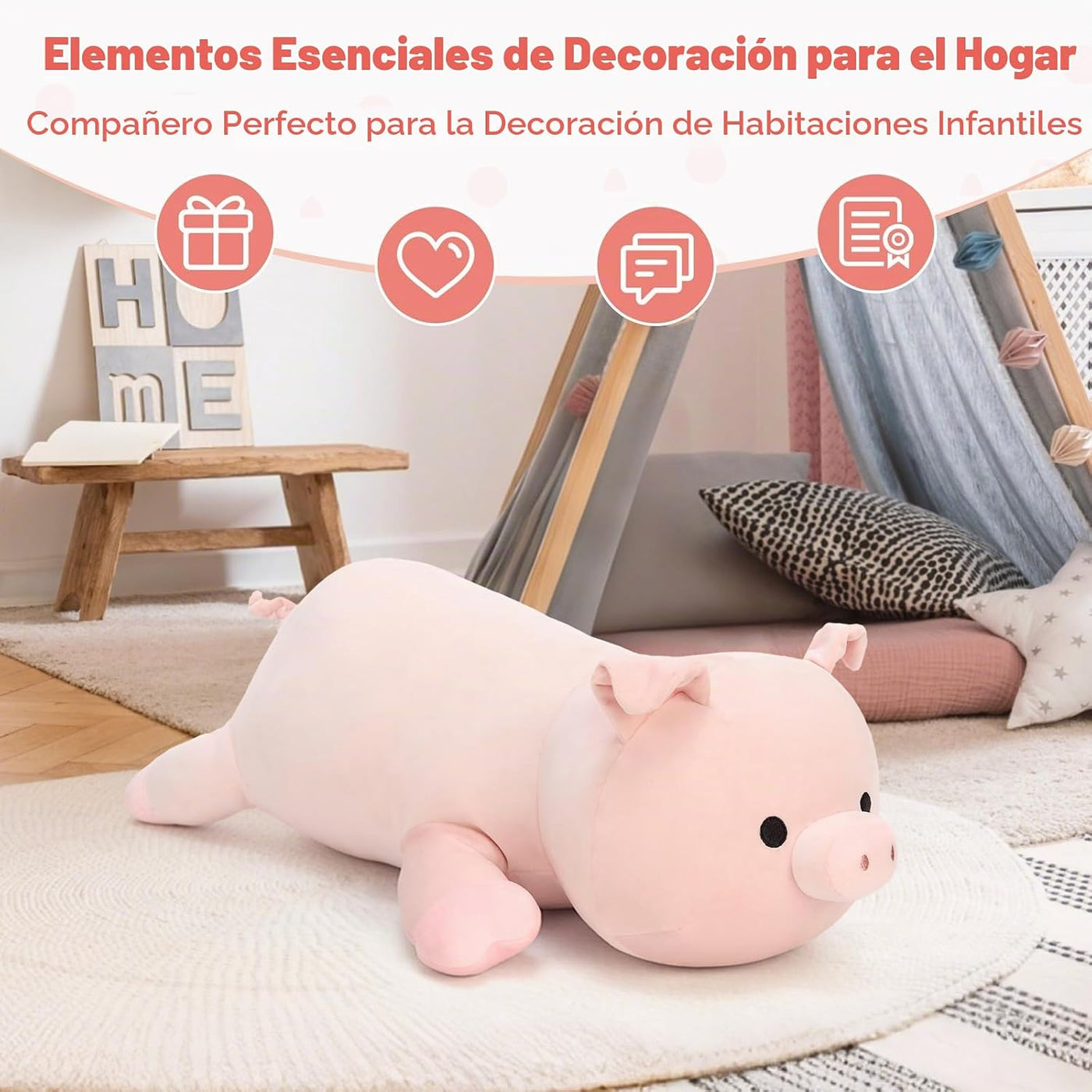 MaoGoLan - Almohada de peluche de cerdo rosa, almohada corporal de...