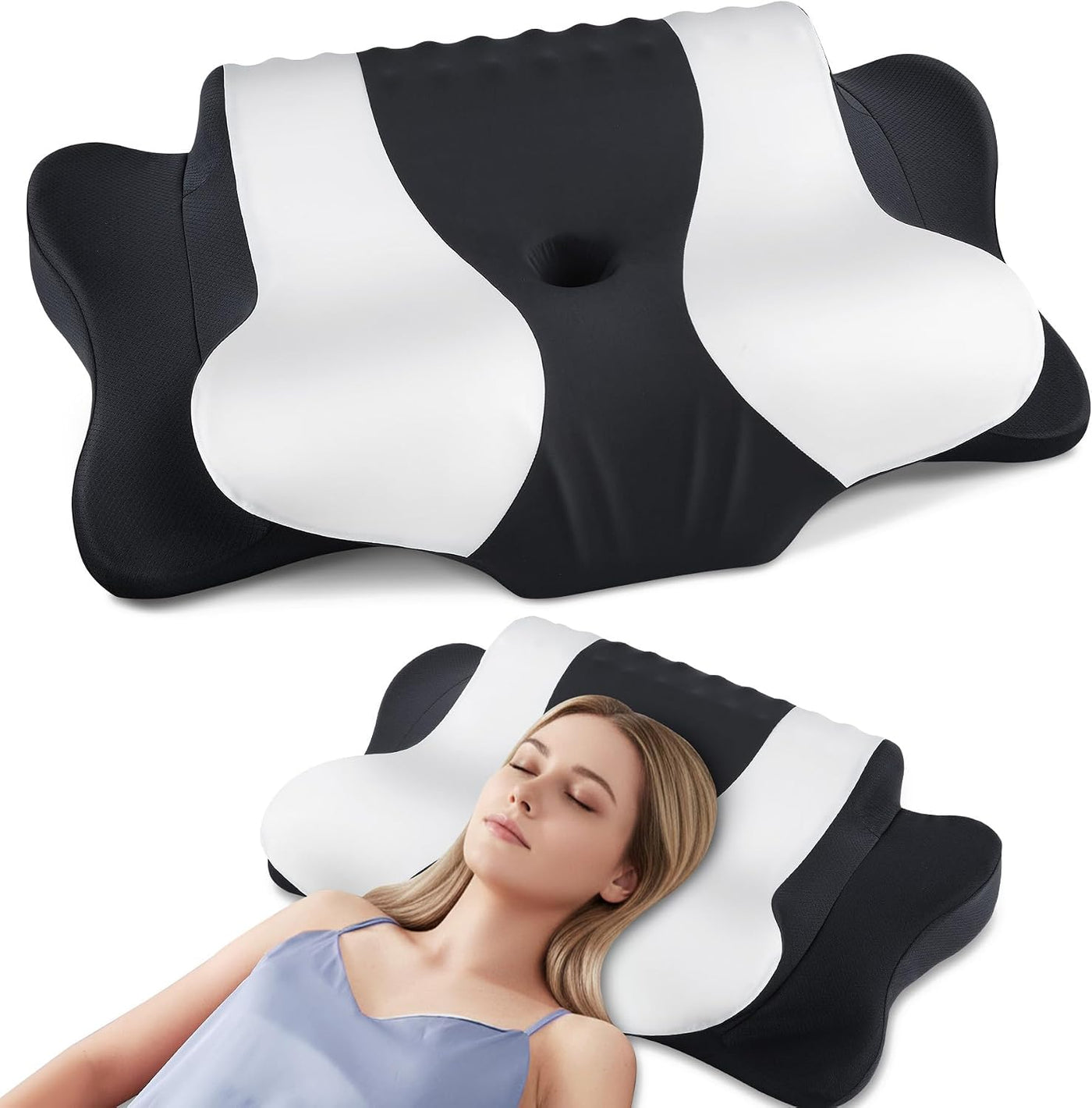 DONAMA Almohada cervical para dolor de cuello, almohada ergonómica...
