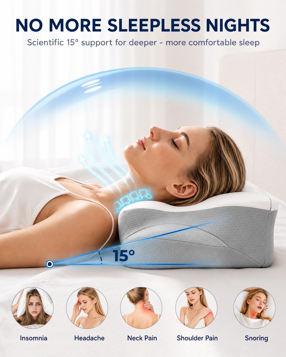 Artelse Almohada cervical para el cuello, almohada para la apnea de...