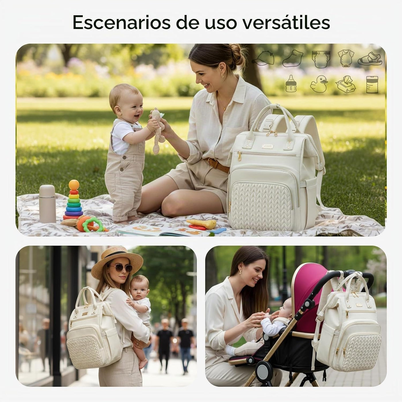 AIJIEKE Bolsa de pañales, mochila grande para pañales de bebé de gr...
