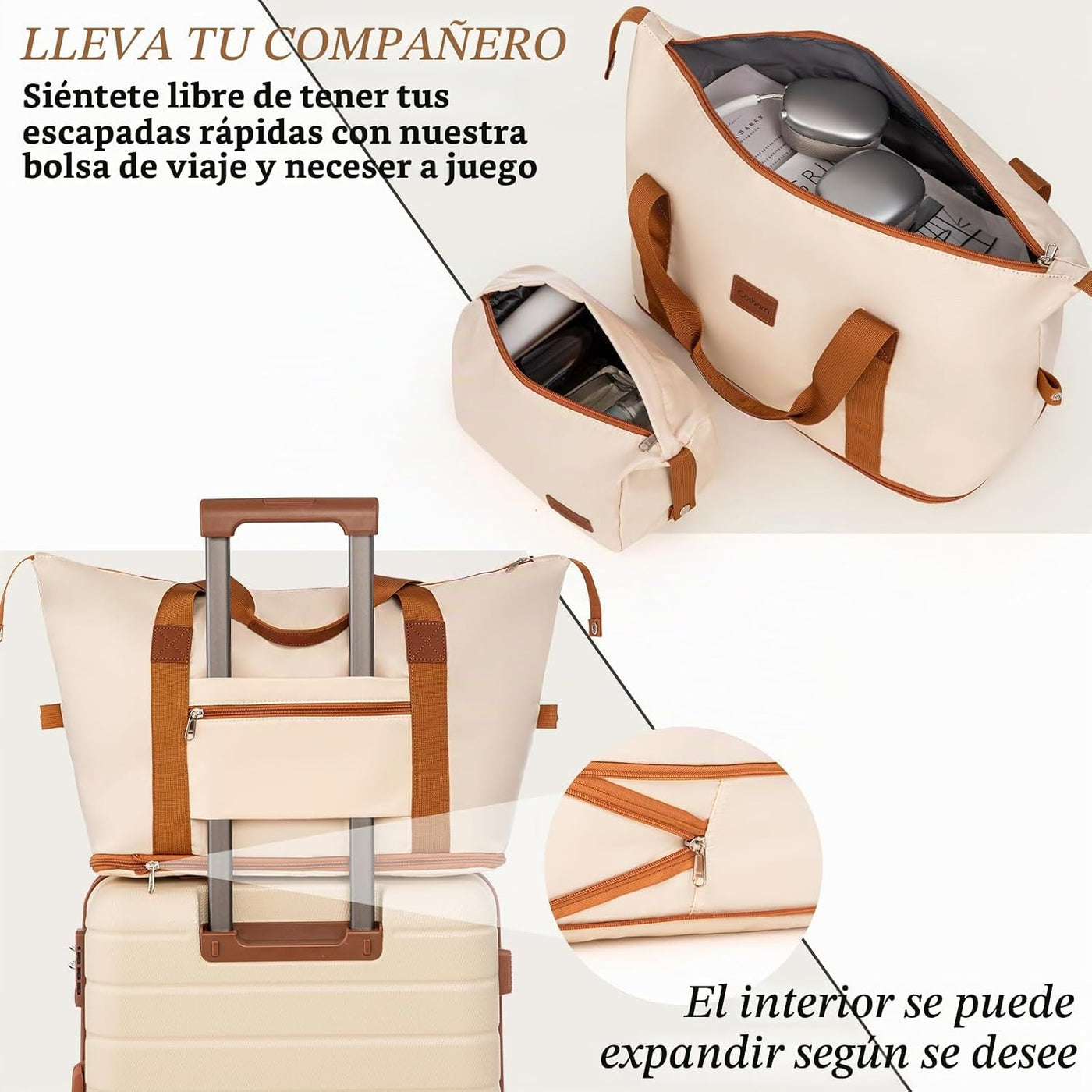 Cosbarn Juegos de equipaje de 5 piezas maletas con ruedas, Beige, M...