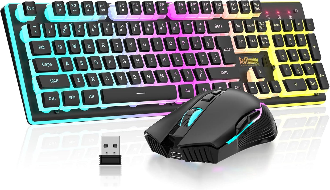 RedThunder K10 Combo de teclado y mouse inalámbricos para juegos, b...