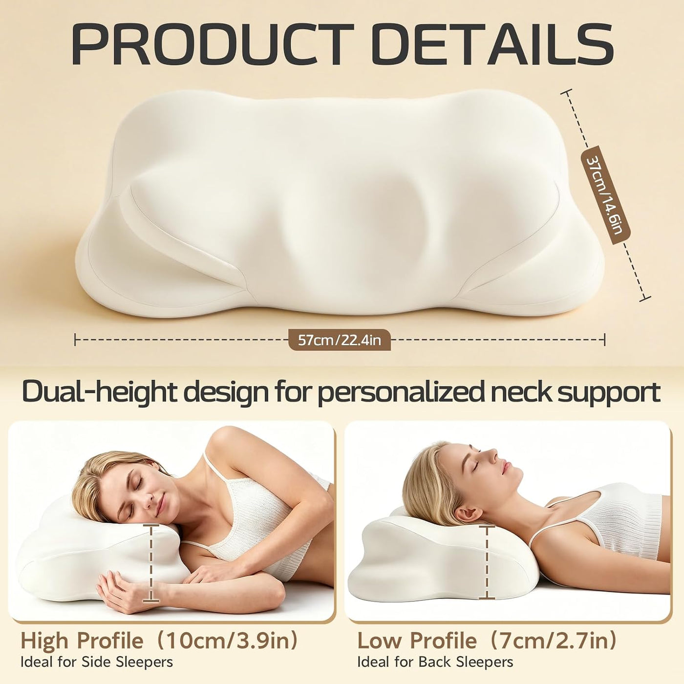 Kryndors Almohada Cloud Pillow ergonómica de espuma viscoelástica,...