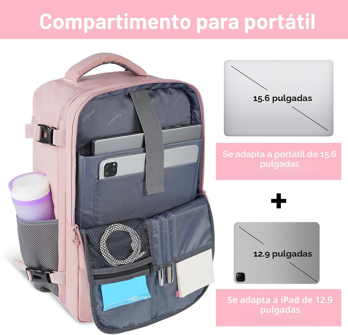 Taygeer - Mochila de viaje para mujeres, mochila de cabina con puer...