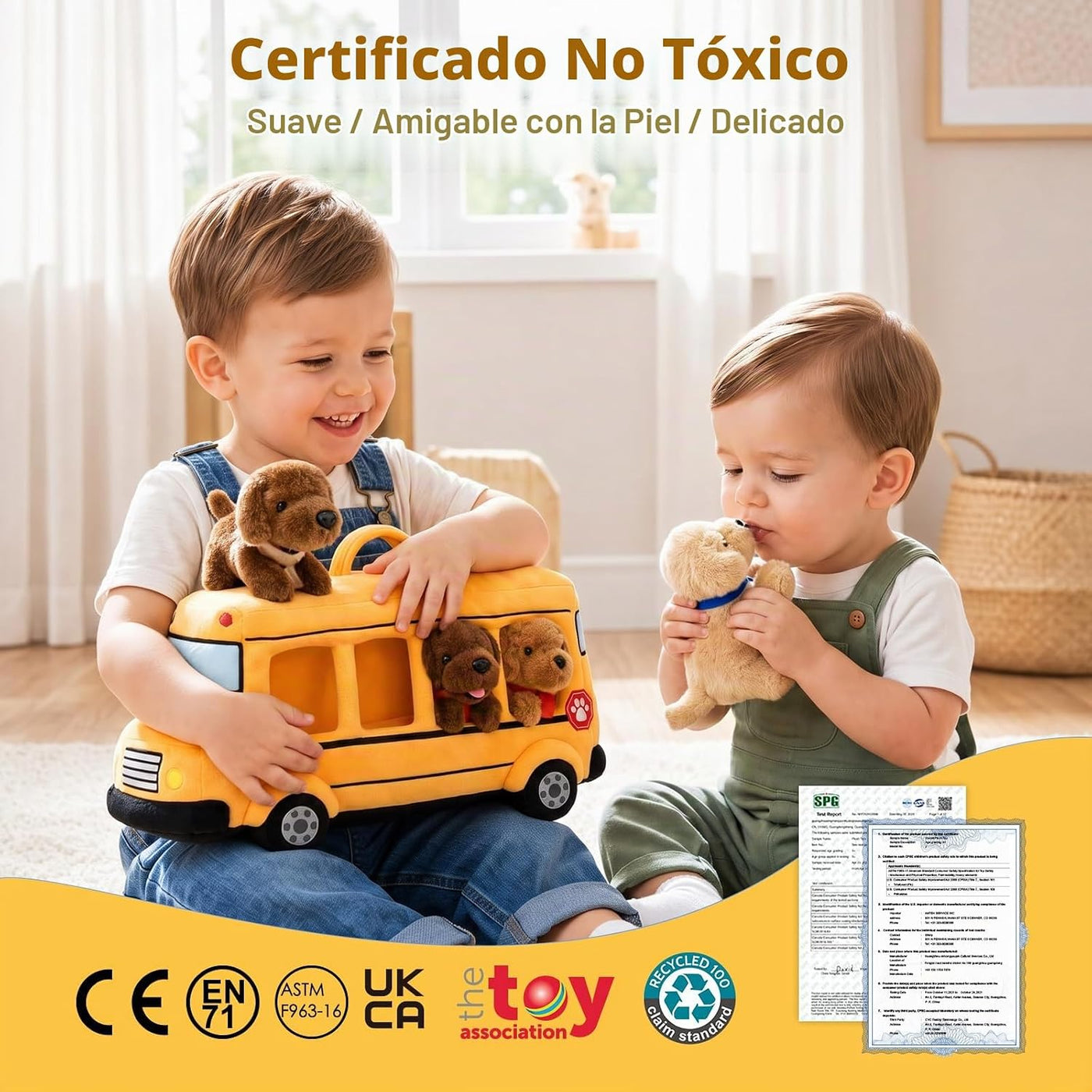 OUOZZZ Juego de animales de peluche para perros con autobús escolar...