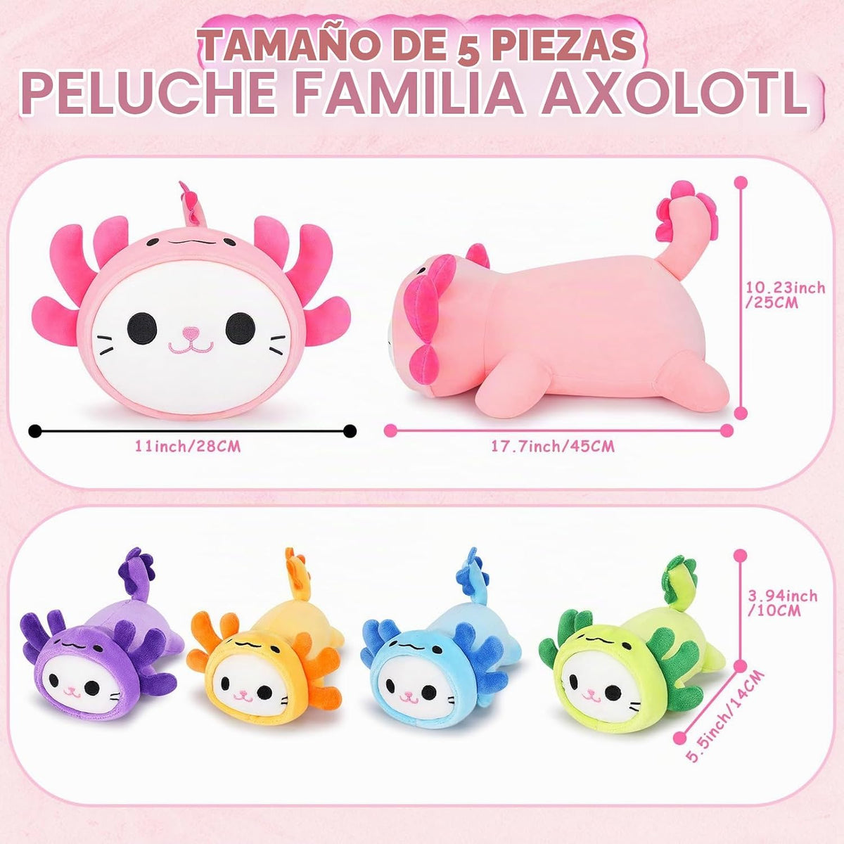 5 piezas de peluche de gato axolotl de animales de peluche familiar...