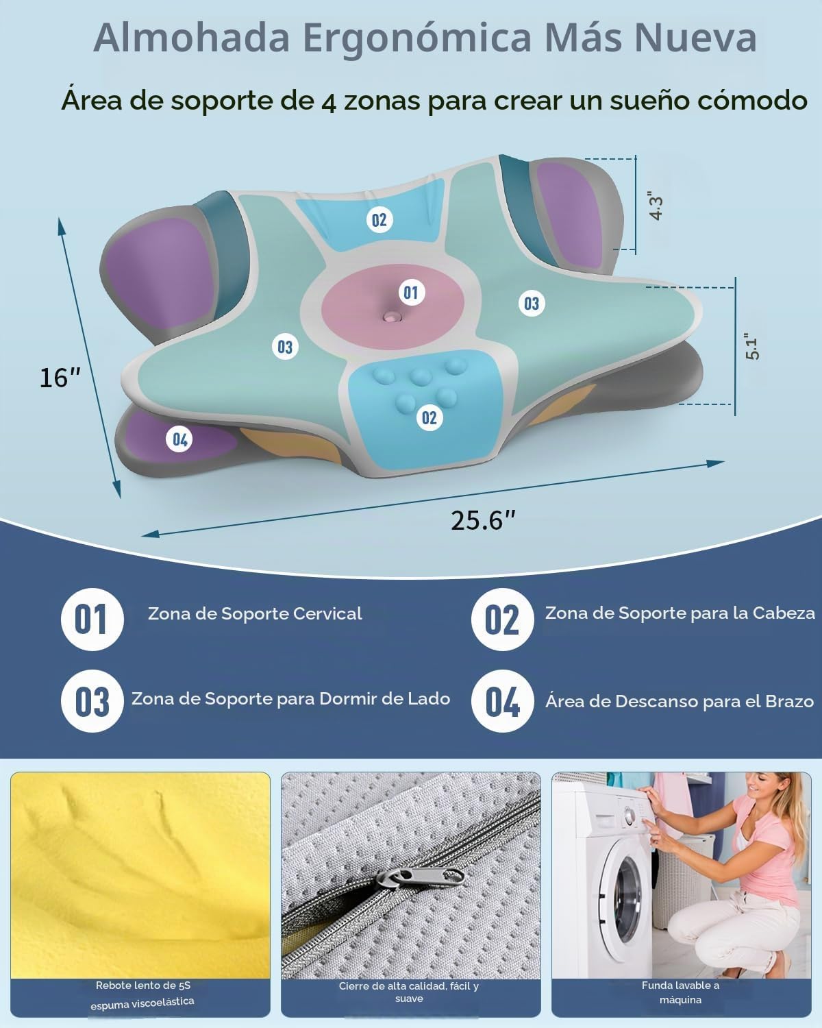 Almohada de cuello cervical para aliviar el dolor – Almohada ergonó...