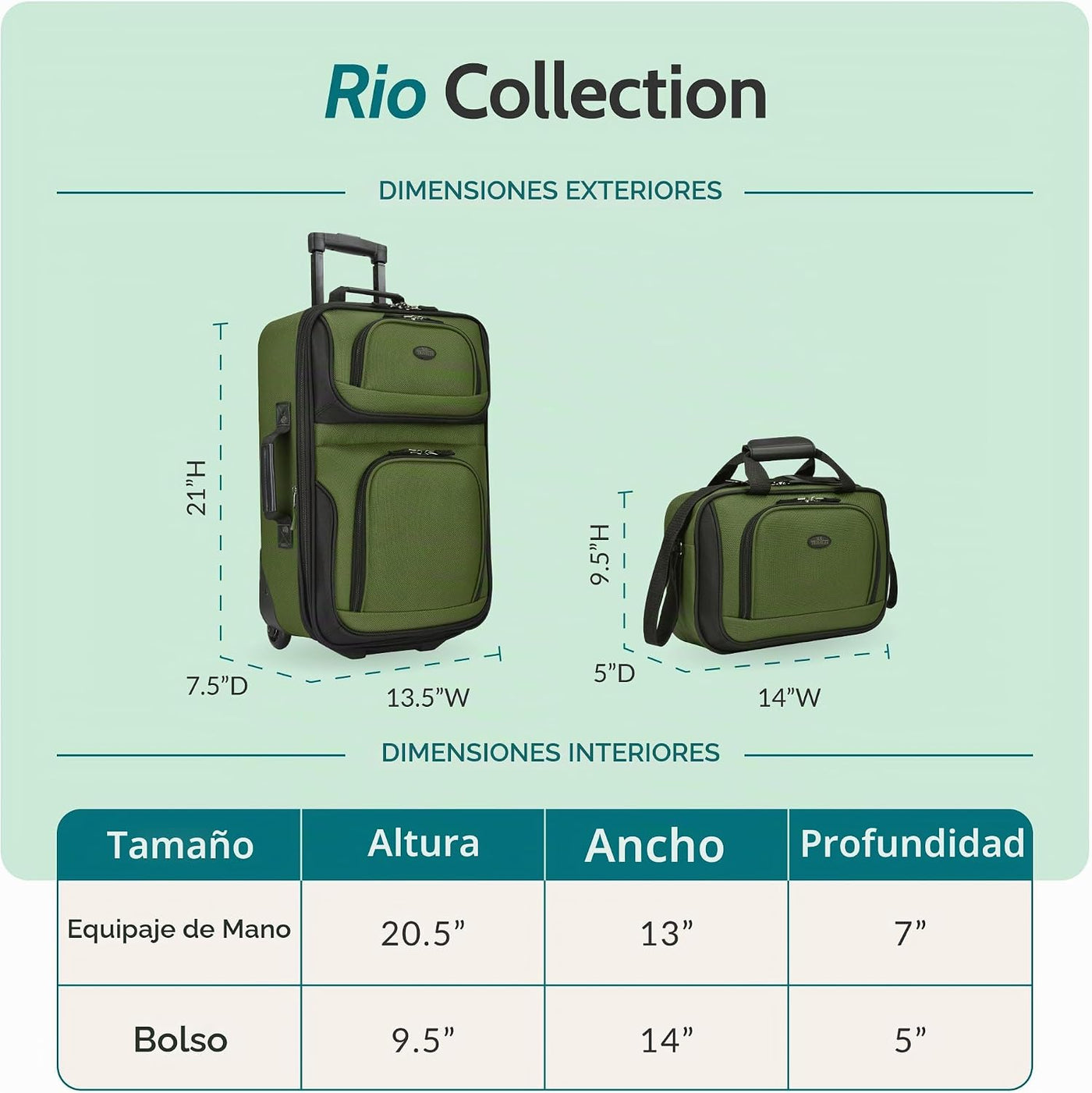U.S. Traveler Rio - Maleta ligera con ruedas Softside, juego de 2 r...