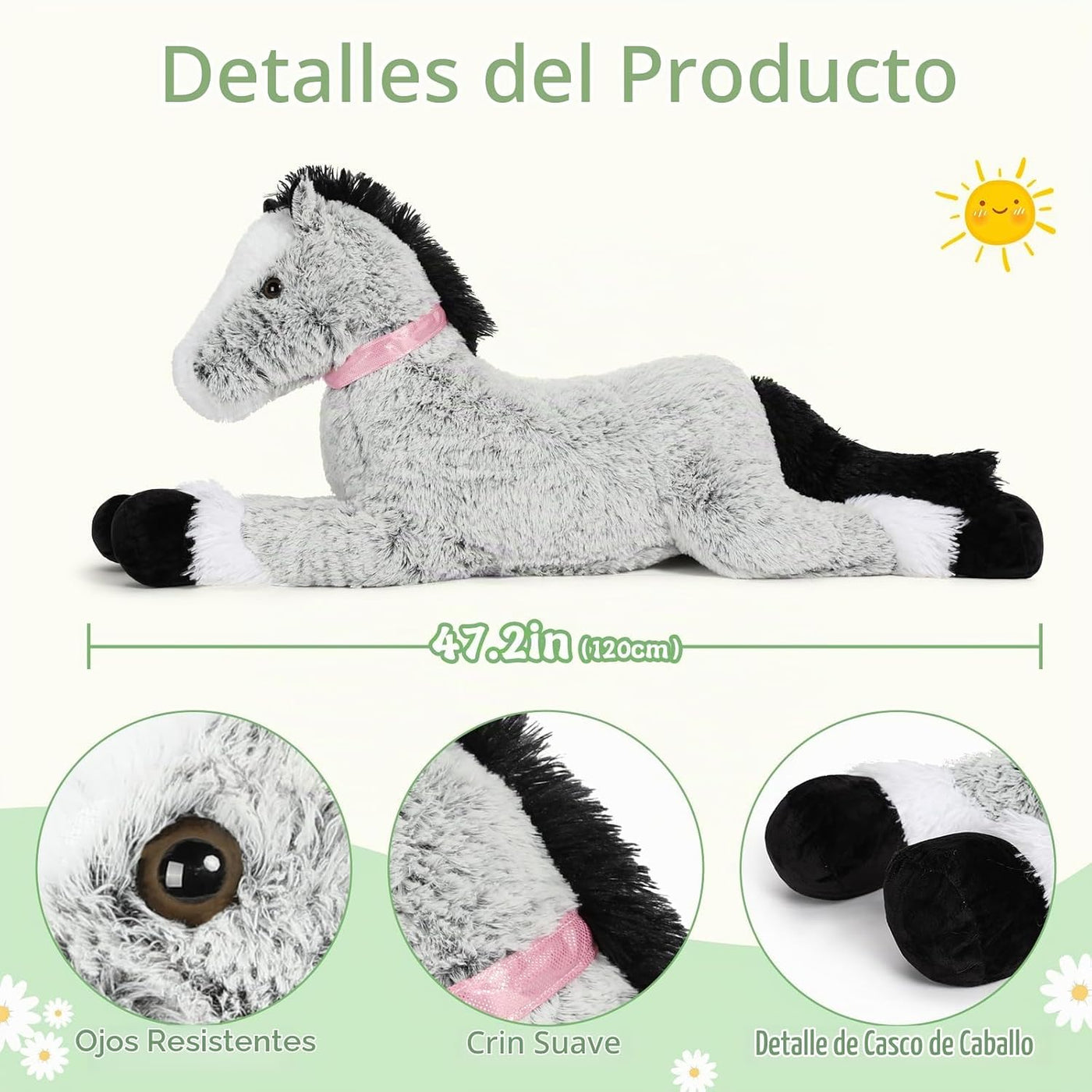 Tezituor Almohadón de cuerpo de pony de peluche gigante de 47 pulga...