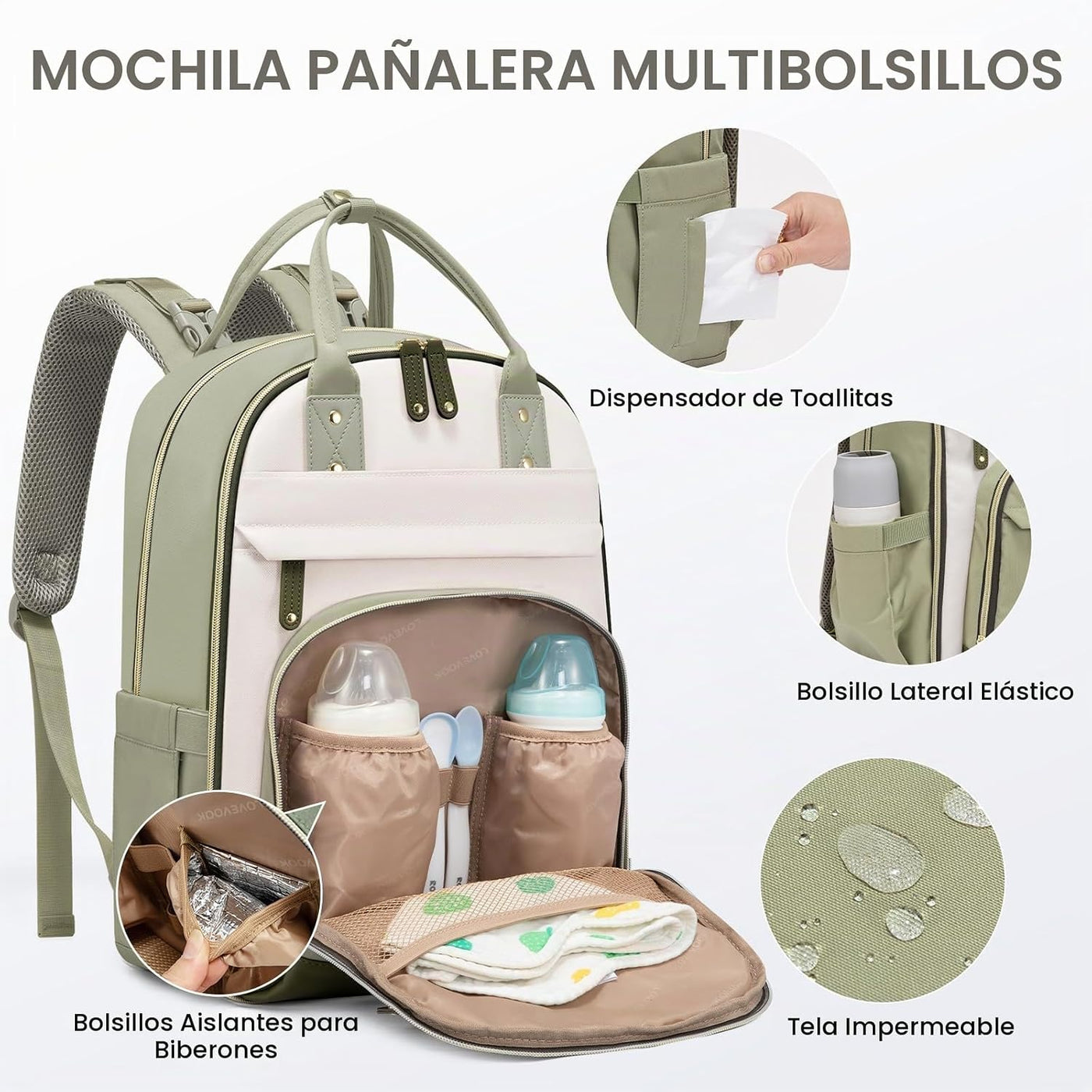LOVEVOOK Mochila para pañales, bolsa de bebé con cambiador, mochila...