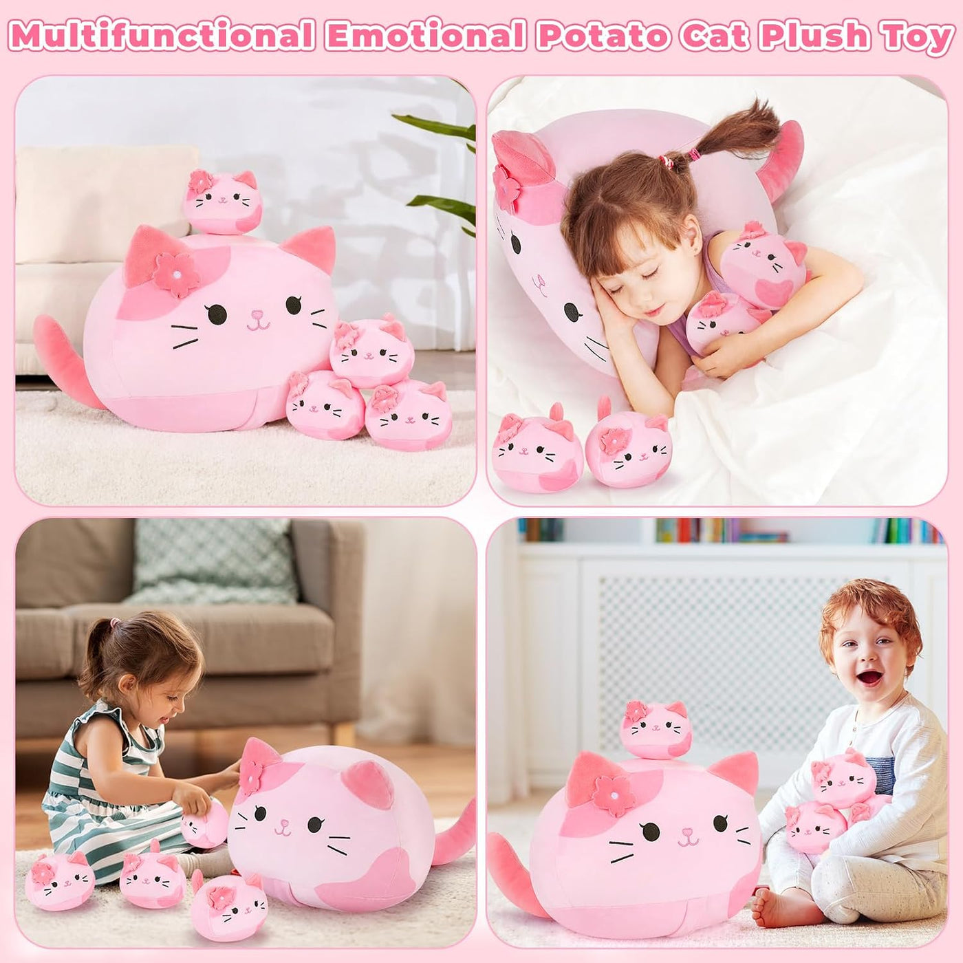 5 piezas de peluche de gato Sakura rosa, familia de animales de pel...