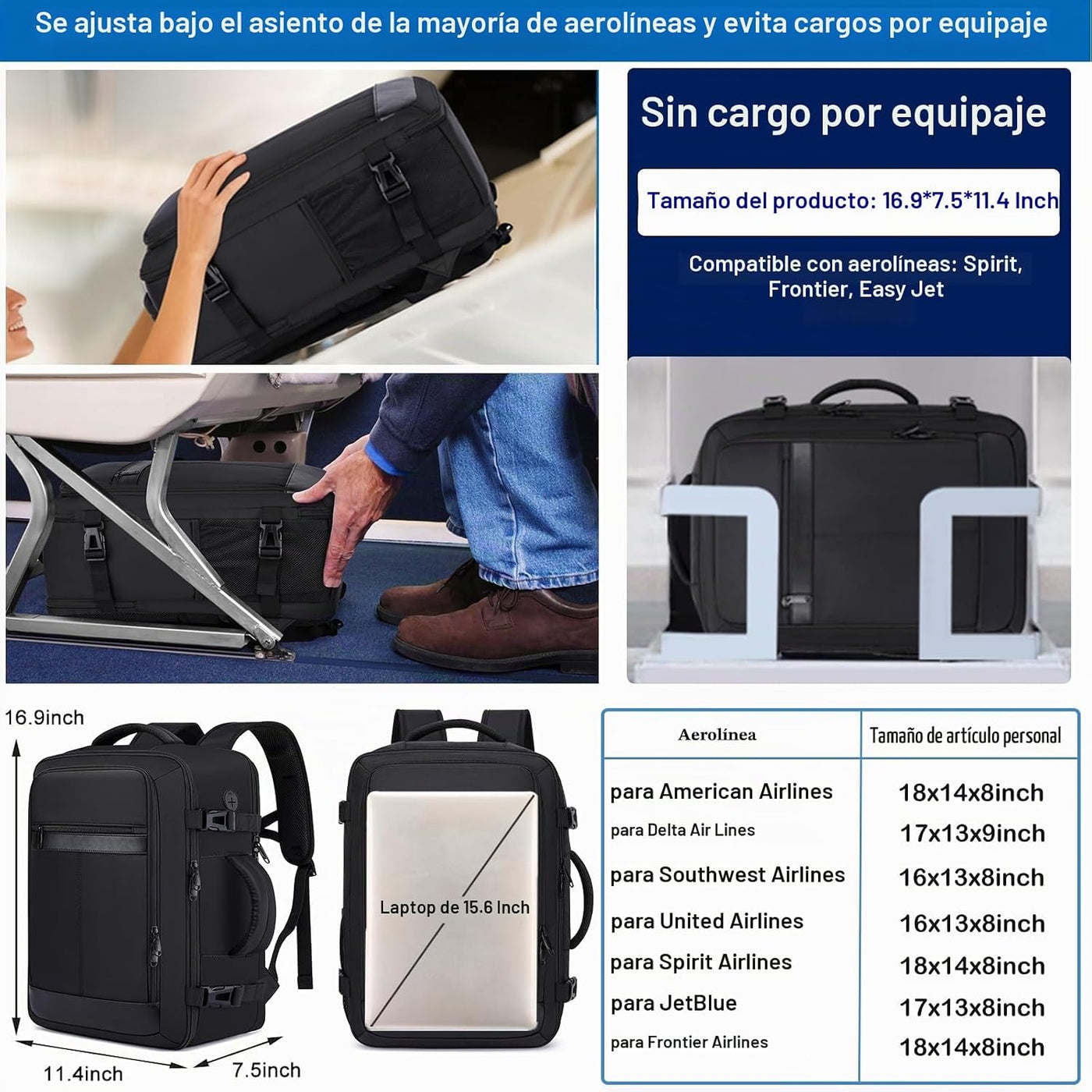 EZUOLA Mochila de transporte, mochila de viaje para hombres y mujer...