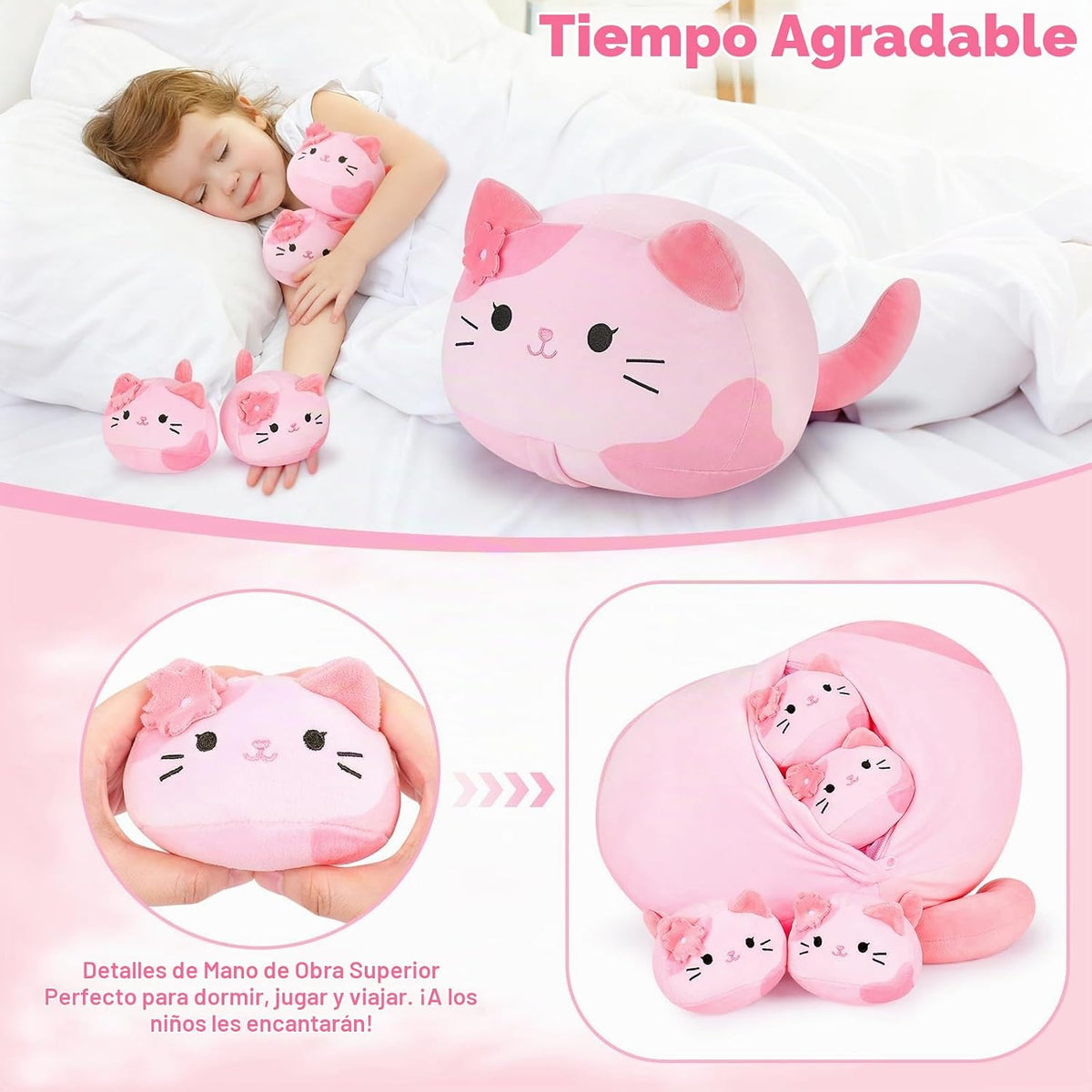 5 piezas de peluche de gato Sakura rosa, familia de animales de pel...
