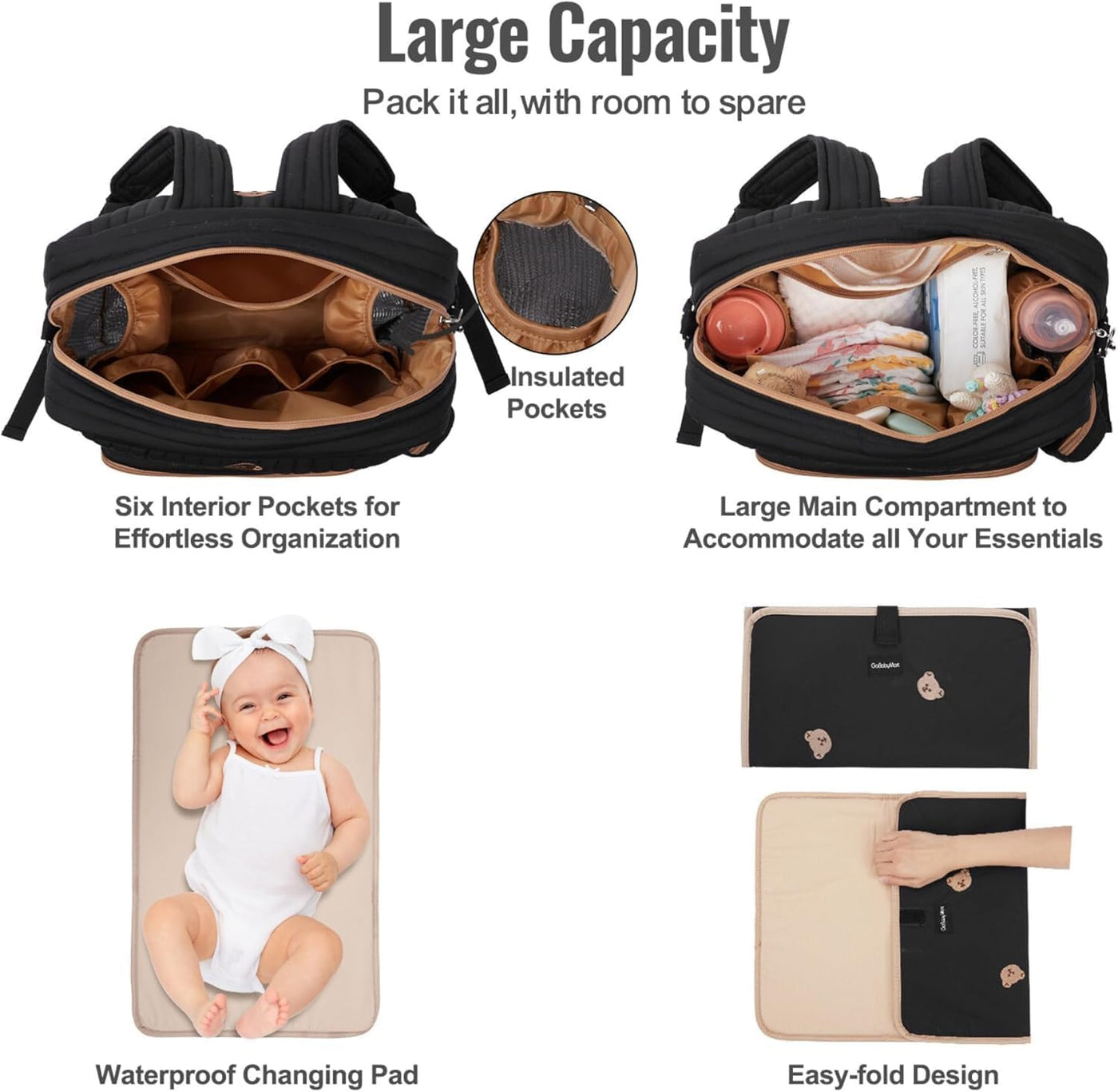 GOBABYMART - Mochila para pañales con cambiador, bolsa de viaje par...