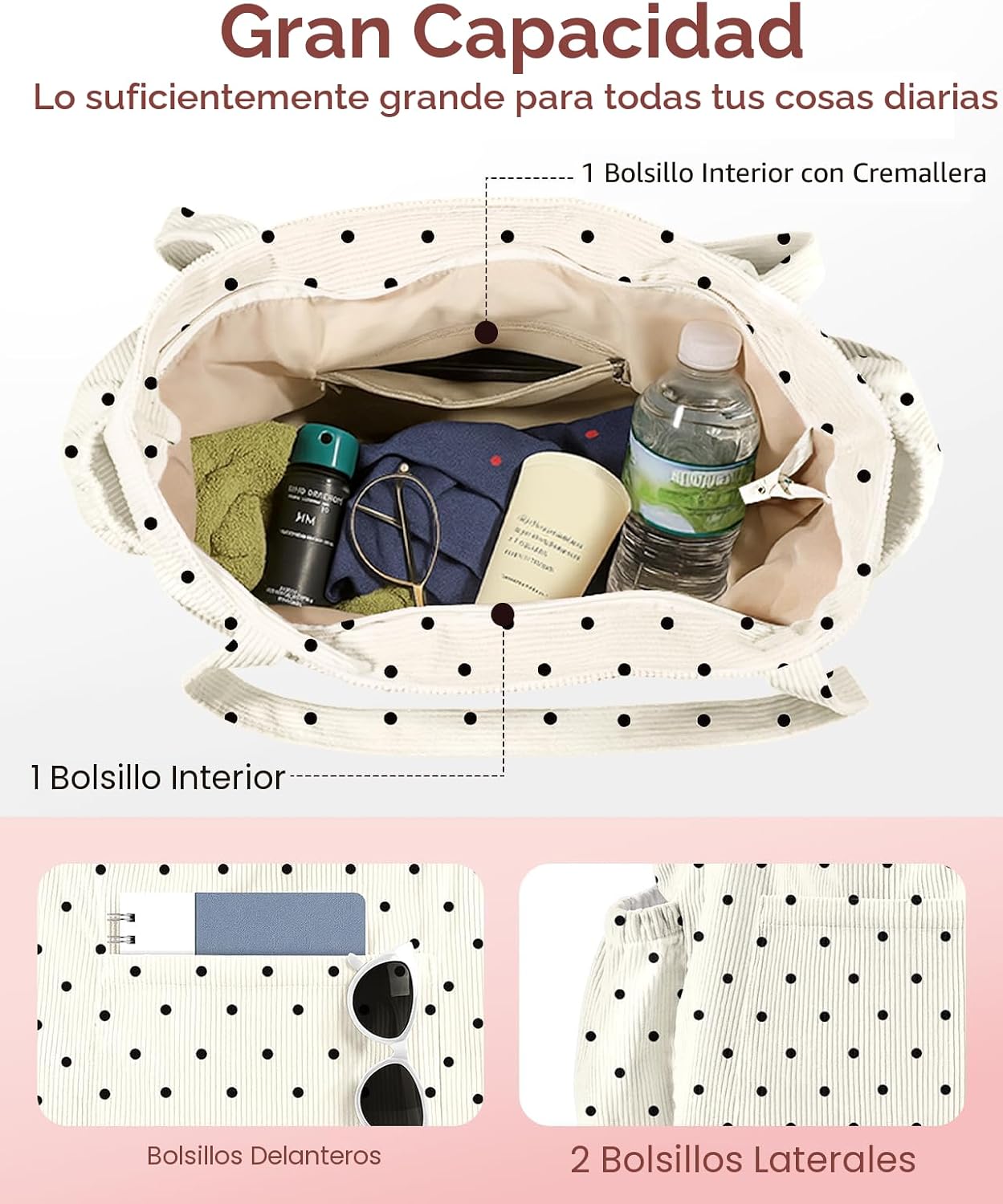 Miss Adola Bonita Bolsa Tote de Pana para Mujeres - Bolso de Hombro...