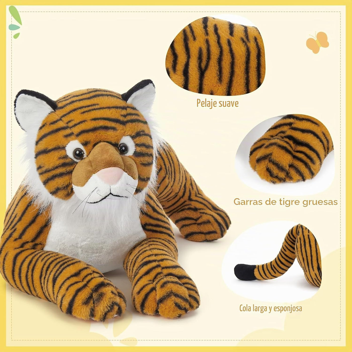 Tezituor - Peluche gigante de tigre de 43.3 pulgadas, almohada de c...