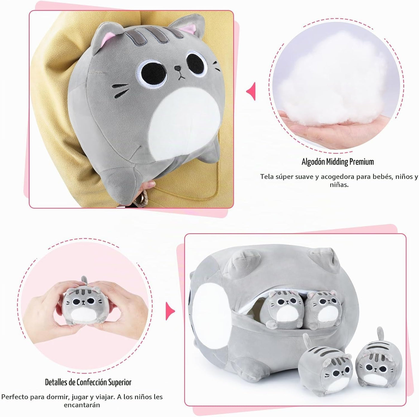 5 piezas de peluche de gato gris de la familia de 15.8 pulgadas, ga...