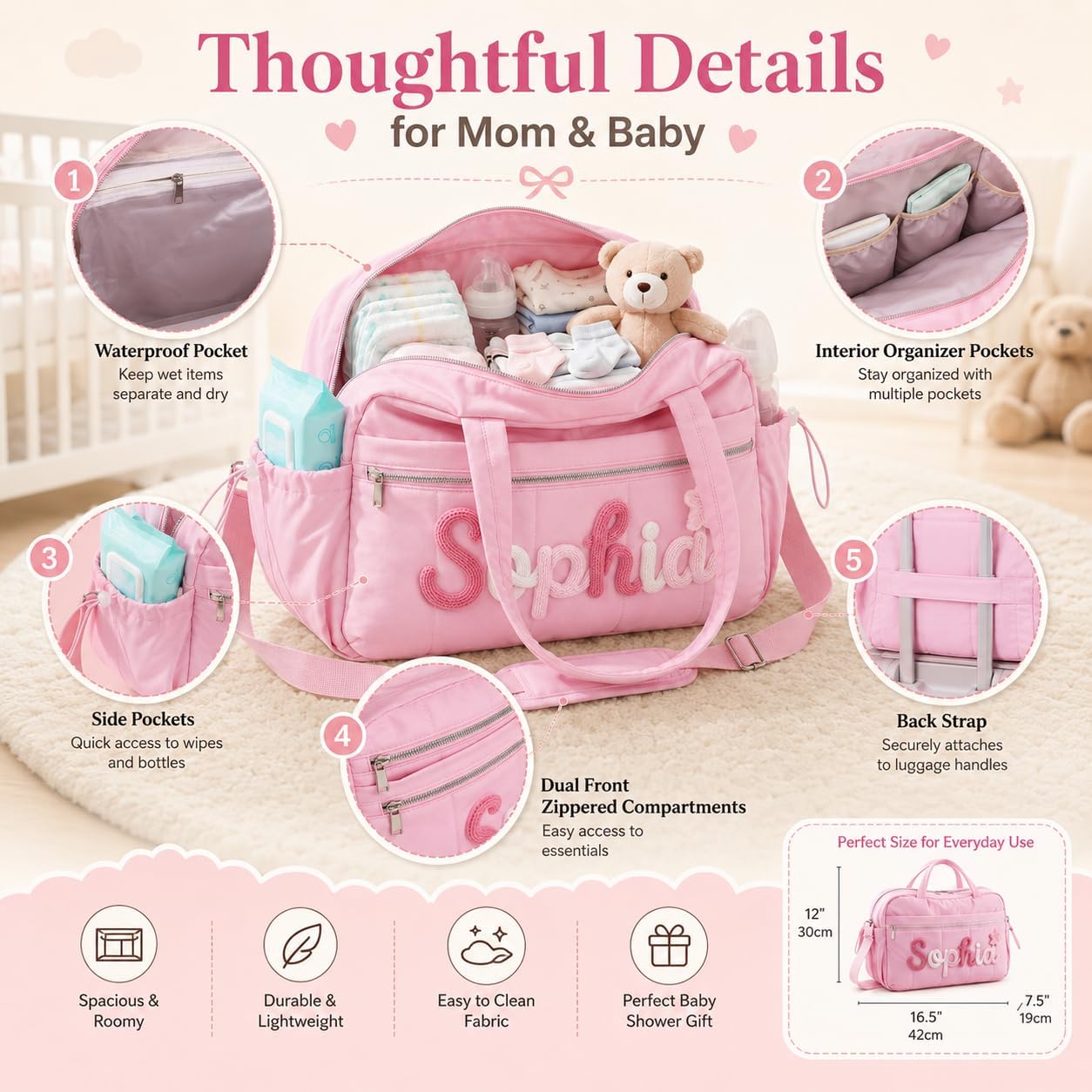 Bolso de pañales personalizado Tote Bolsas de hospital grandes con...